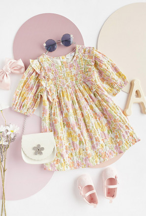All-Over Floral Print Dress with Ruffles