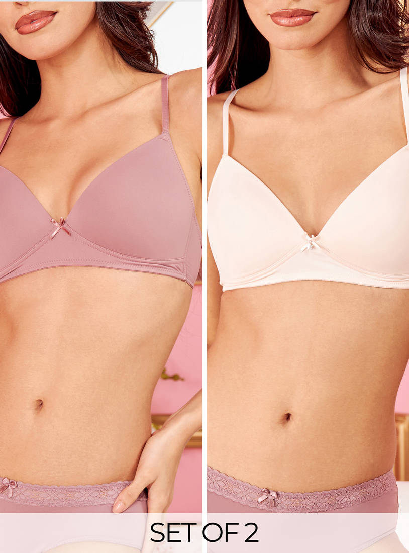 Shop Pack of 2 - Plain Padded Non-Wired A-frame Bra Online