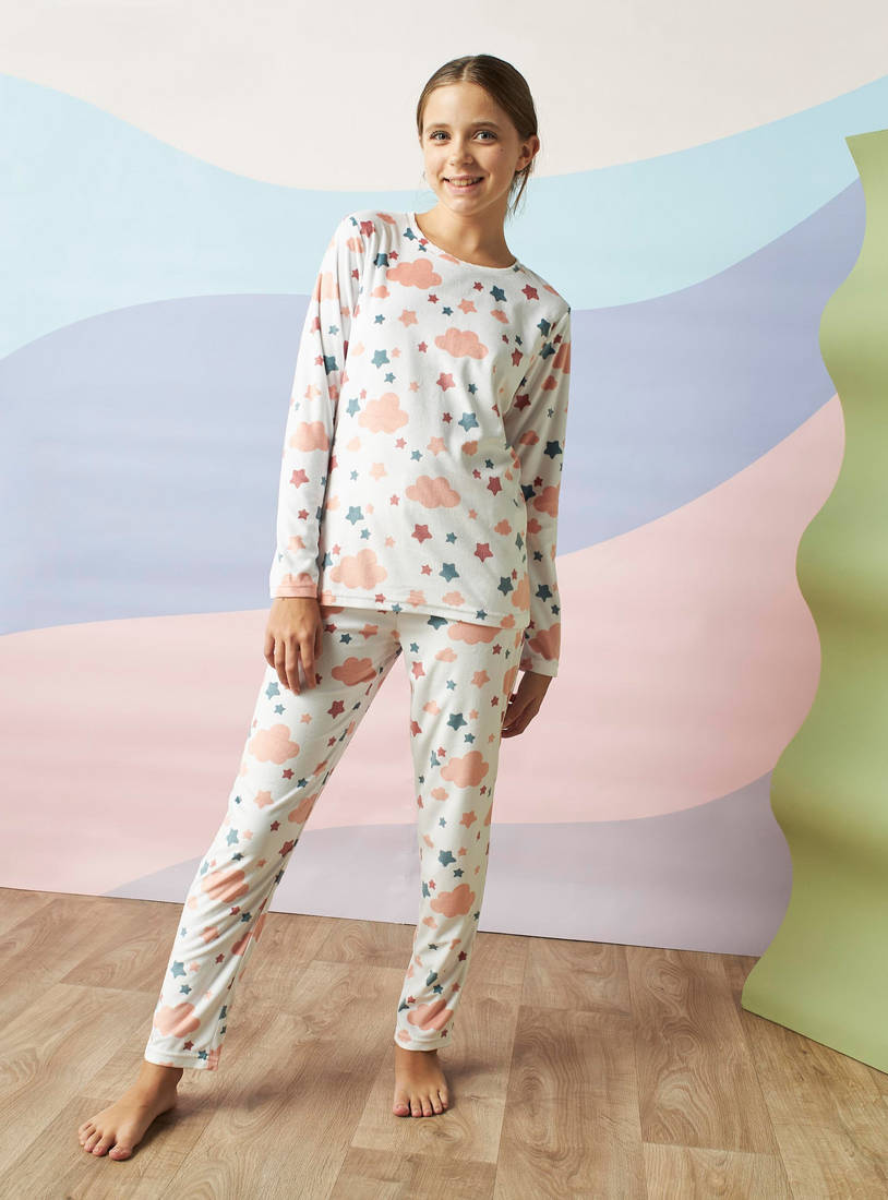 All-Over Cloud Print Pyjama Set-Pyjama Sets-image-0