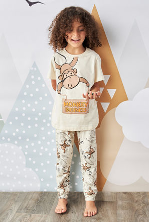 Monkey Graphic Print T-shirt and Pyjama Set-mxkids-boystwotoeightyrs-clothing-nightwear-sets-3