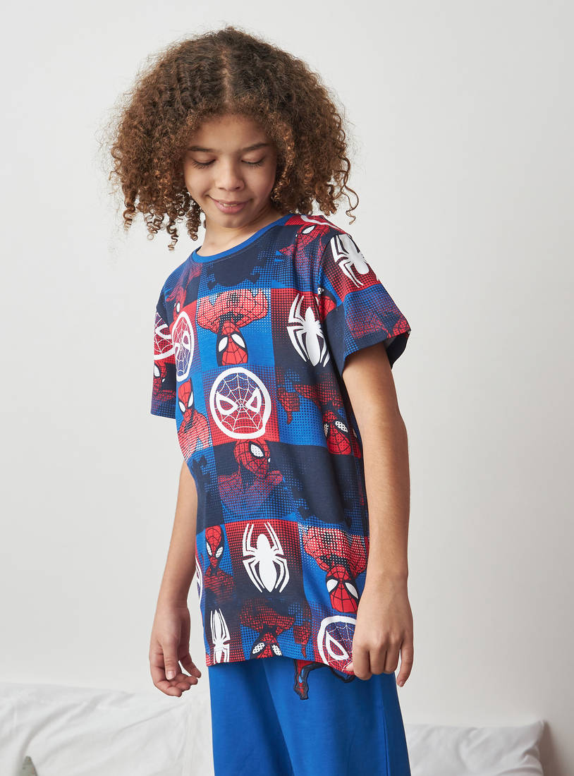 Spider-Man Print Cotton Pyjama Set-Nightwear-image-1