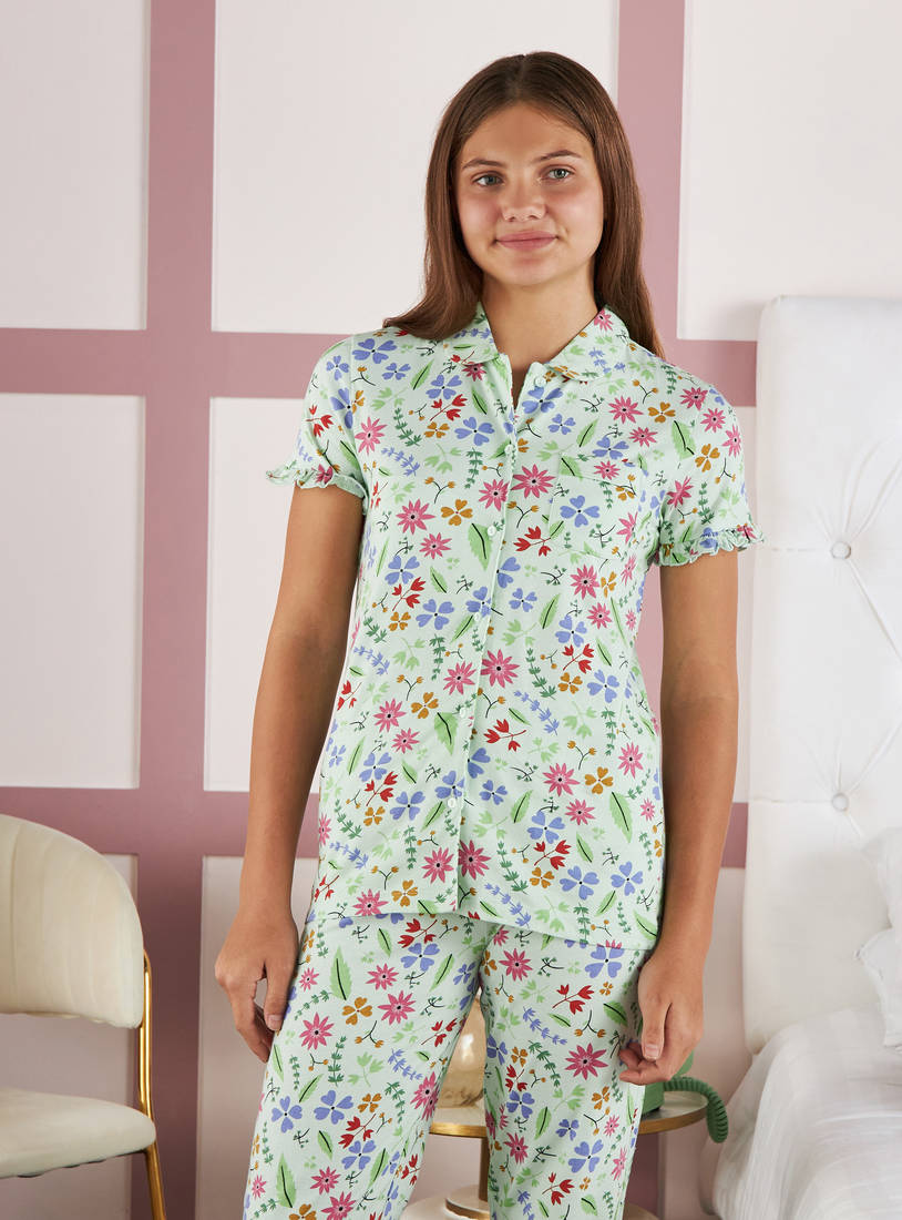 All-Over Floral Print Pyjama Set-Pyjama Sets-image-1