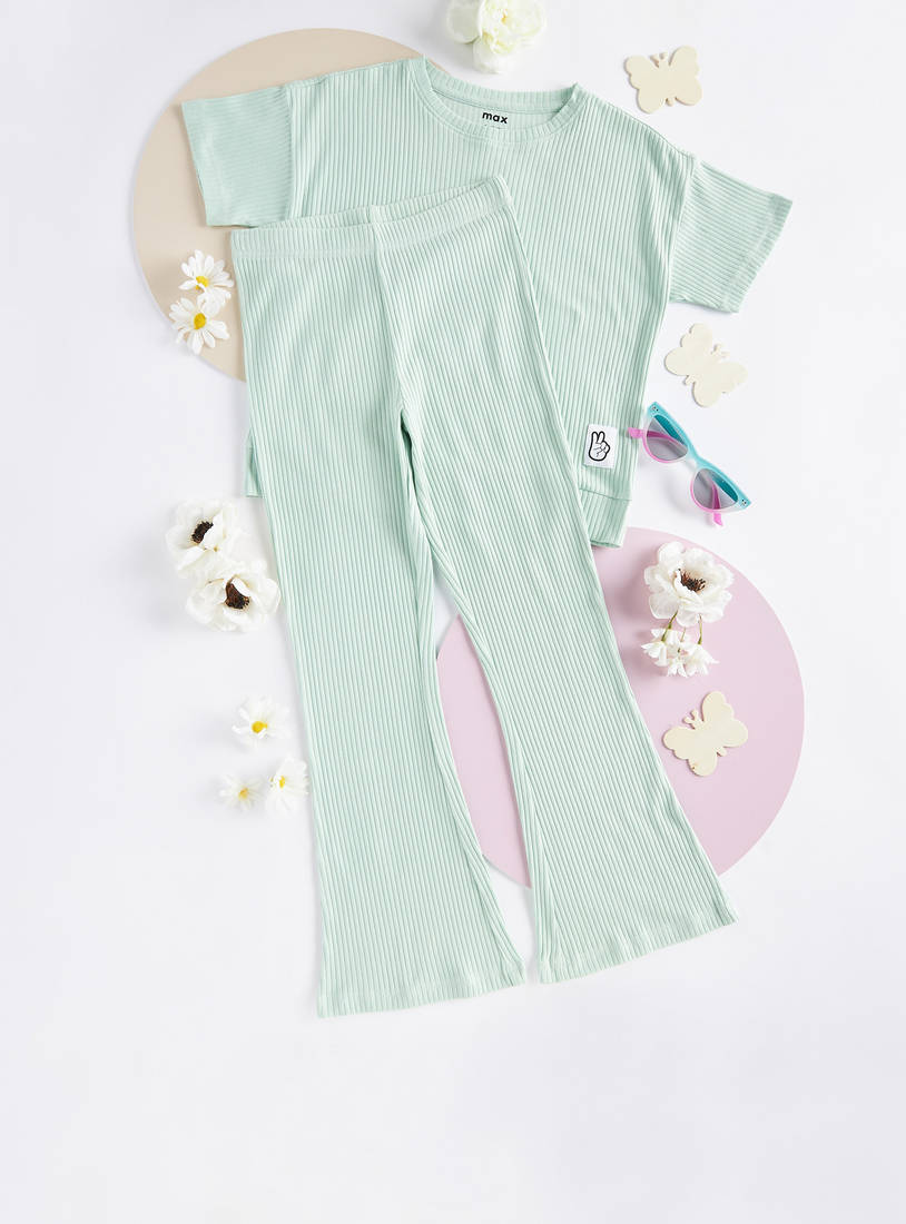 Ribbed Cotton Wide Leg Pyjama Set-Pyjama Sets-image-0
