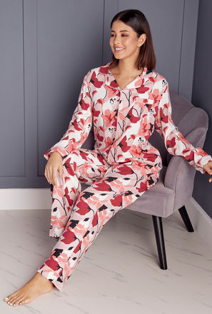 All-Over Floral Print Shirt and Pyjama Set-mxwomen-clothing-nightwear-pjsets-1