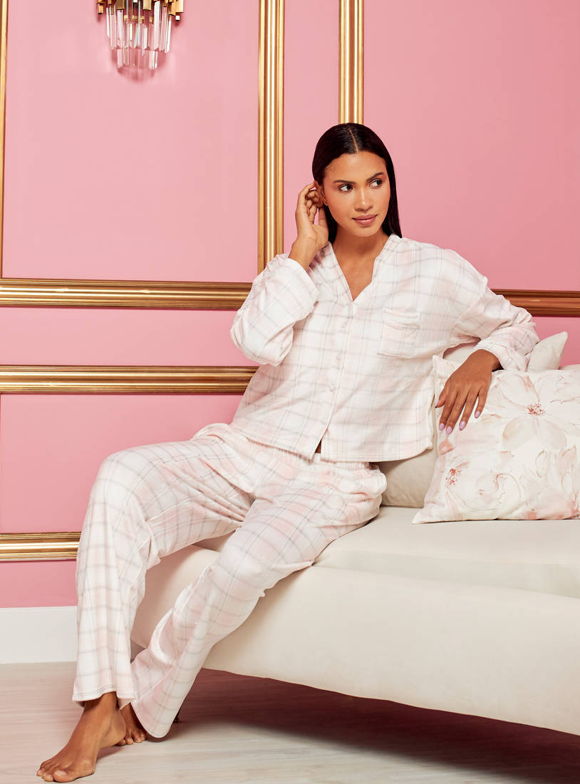 Shop Checked Velour Shirt and Pyjama Set Online | Max Qatar