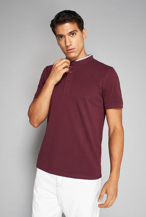 Plain Mandarin Collar Polo T-shirt-mxmen-clothing-tops-polos-3