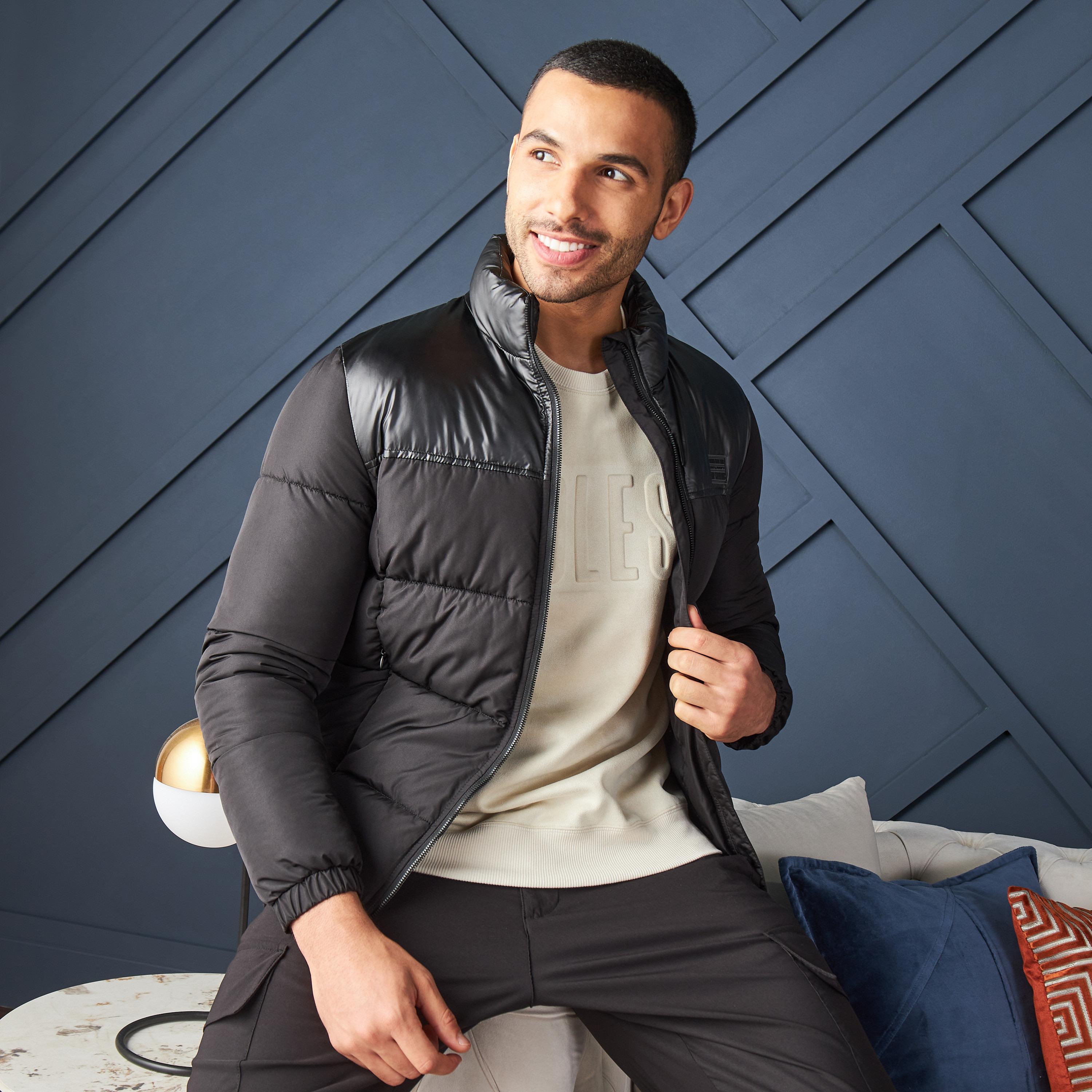 Shop Panelled High Neck Puffer Jacket Online Max UAE