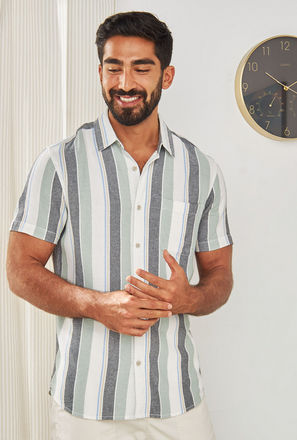 Textured Striped Shirt with Pocket-mxmen-clothing-tops-shirts-2