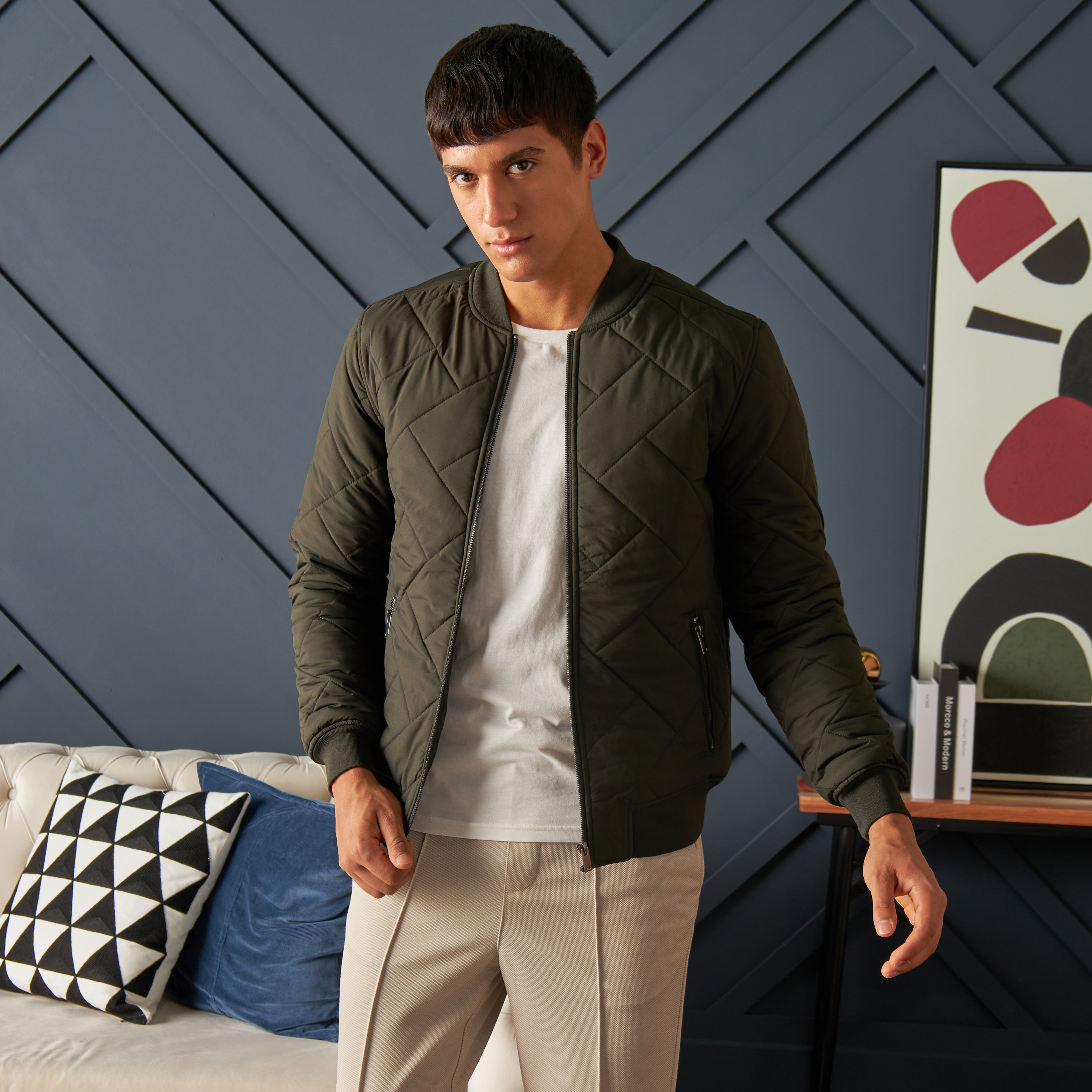 Shop Quilted Zip Through Bomber Jacket Online Max Bahrain