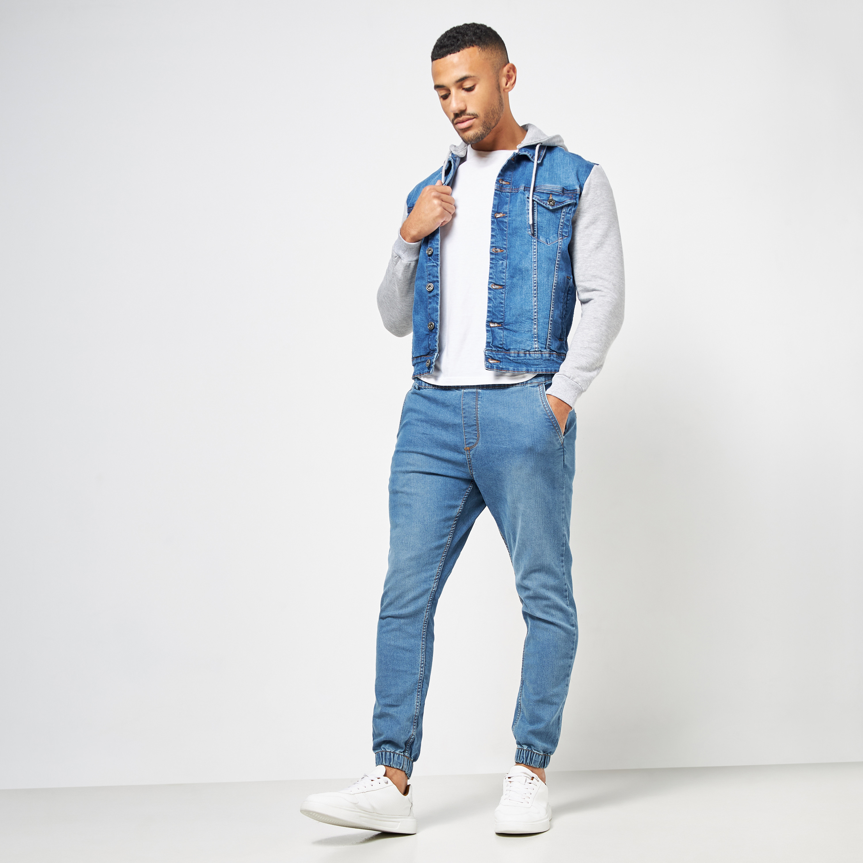 Guys hooded best sale denim jacket