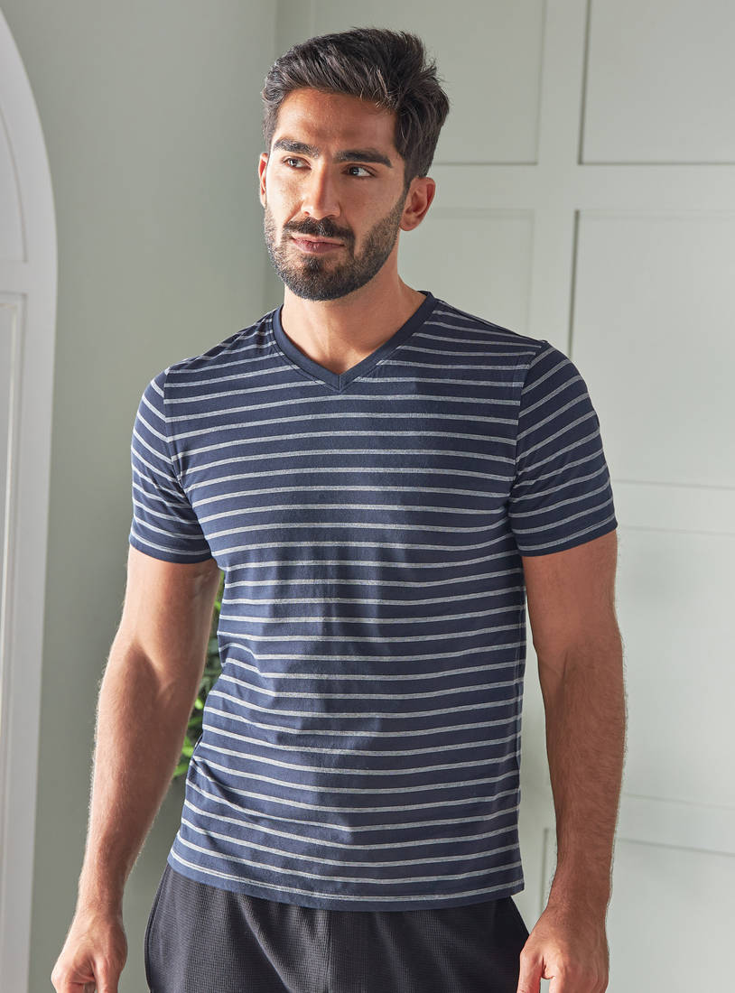 Striped V-neck T-shirt-Tops-image-0