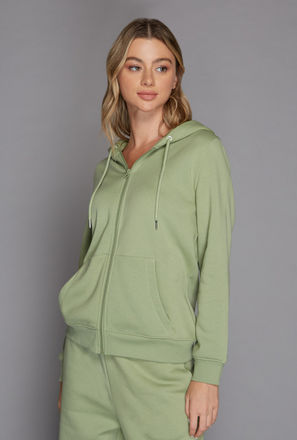 Plain Zip Through Hoodie with Kangaroo Pockets-mxwomen-clothing-hoodiesandsweatshirts-1