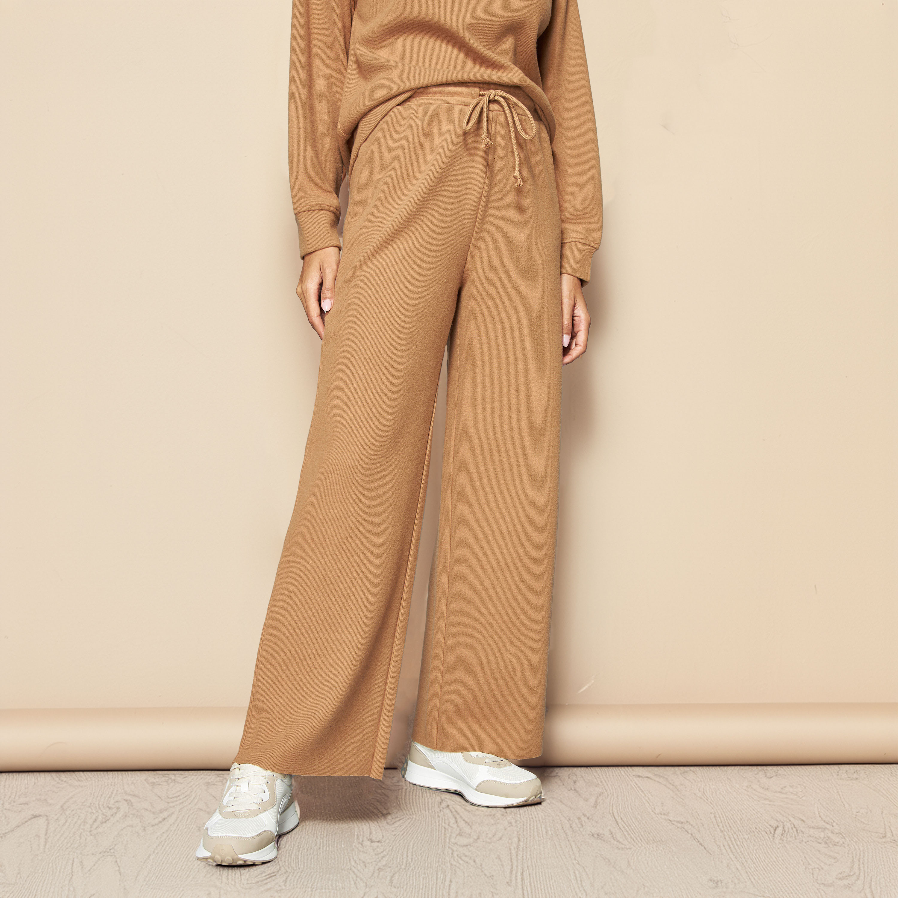 Shop Ribbed Wide Leg Joggers Online Max Kuwait