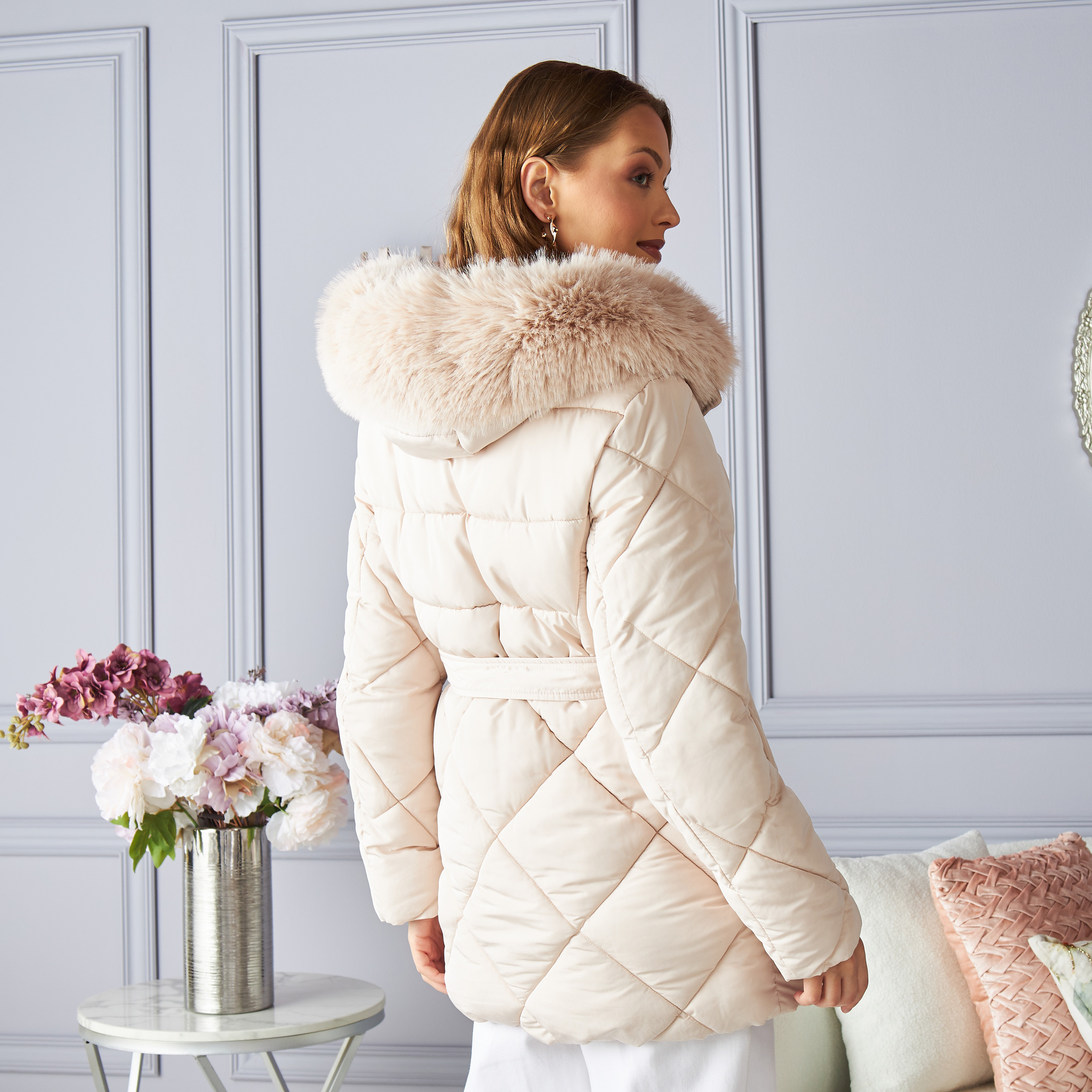 Padded jacket clearance with fur collar