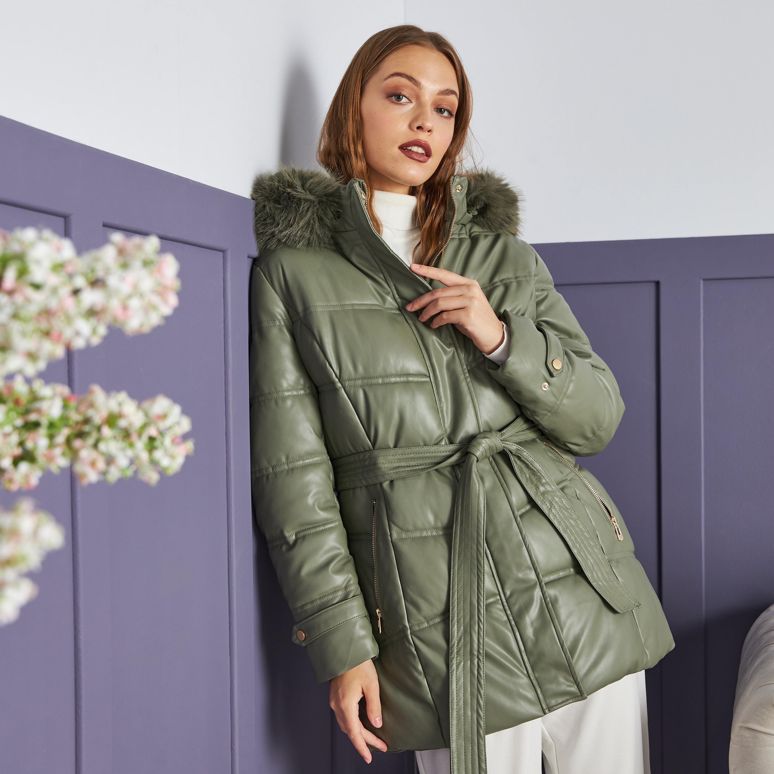 Padded jacket clearance with fur hood