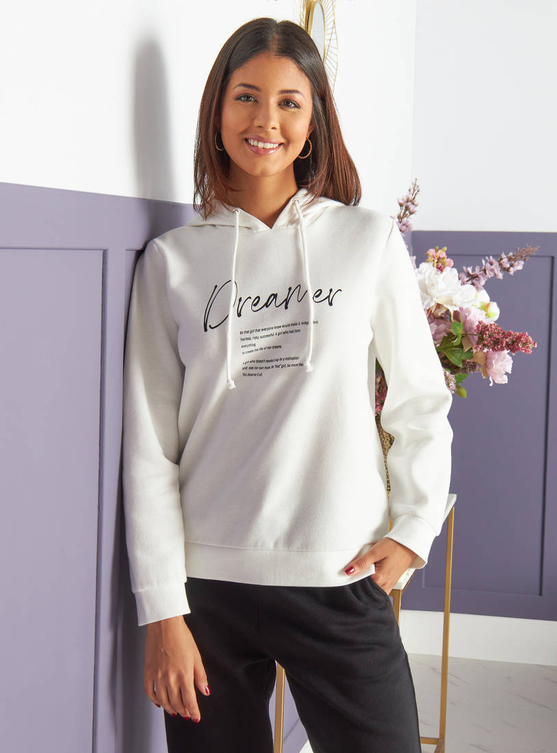Slogan Print Hooded Sweatshirt-Hoodies & Sweatshirts-image-0