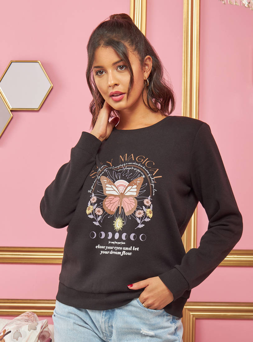 Butterfly Graphic Print Sweatshirt-Hoodies & Sweatshirts-image-0