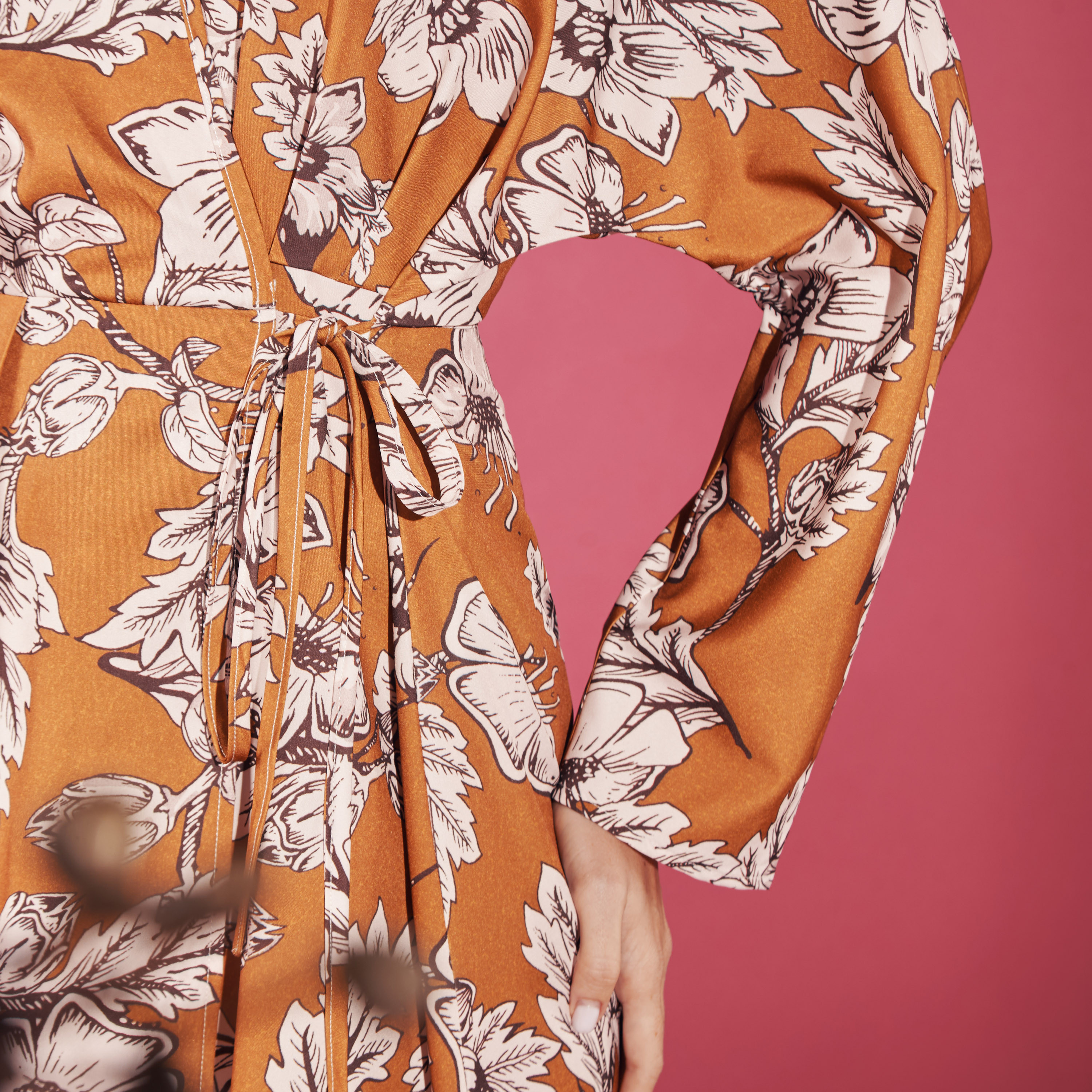 Orange floral wrap outlet dress