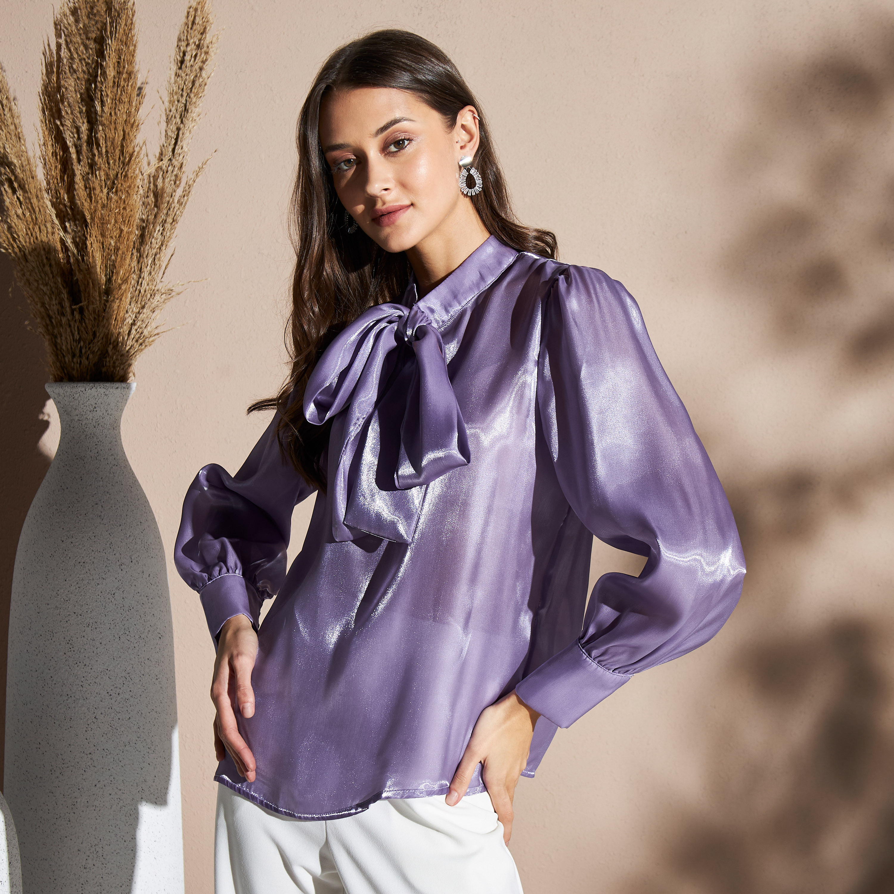 ⭐︎週末sale☆新品未使用　violet room lace blouse Shop Long Sleeve Organza Blouse with Neck Detail Online