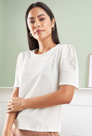 Textured Top with Lace Insert-mxwomen-clothing-tops-blouses-2