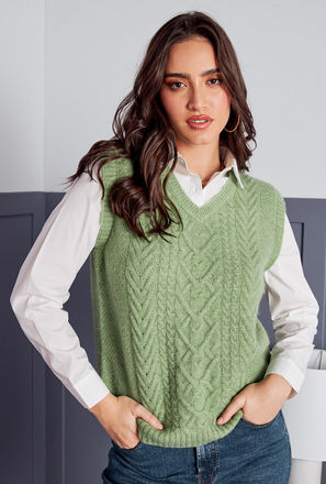 Cable Knit Twofer Top-mxwomen-clothing-sweatersandcardigans-3