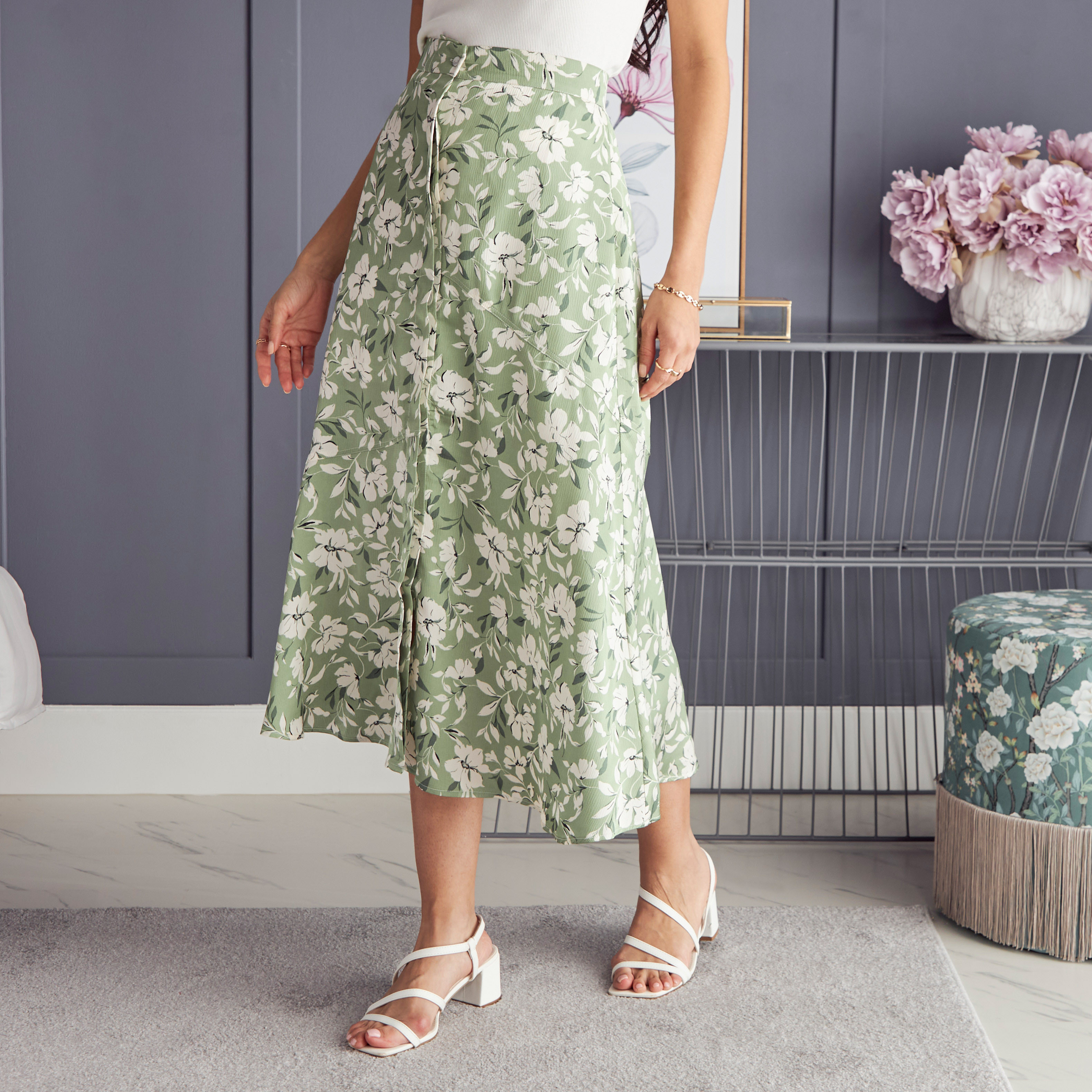 Green midi a line clearance skirt