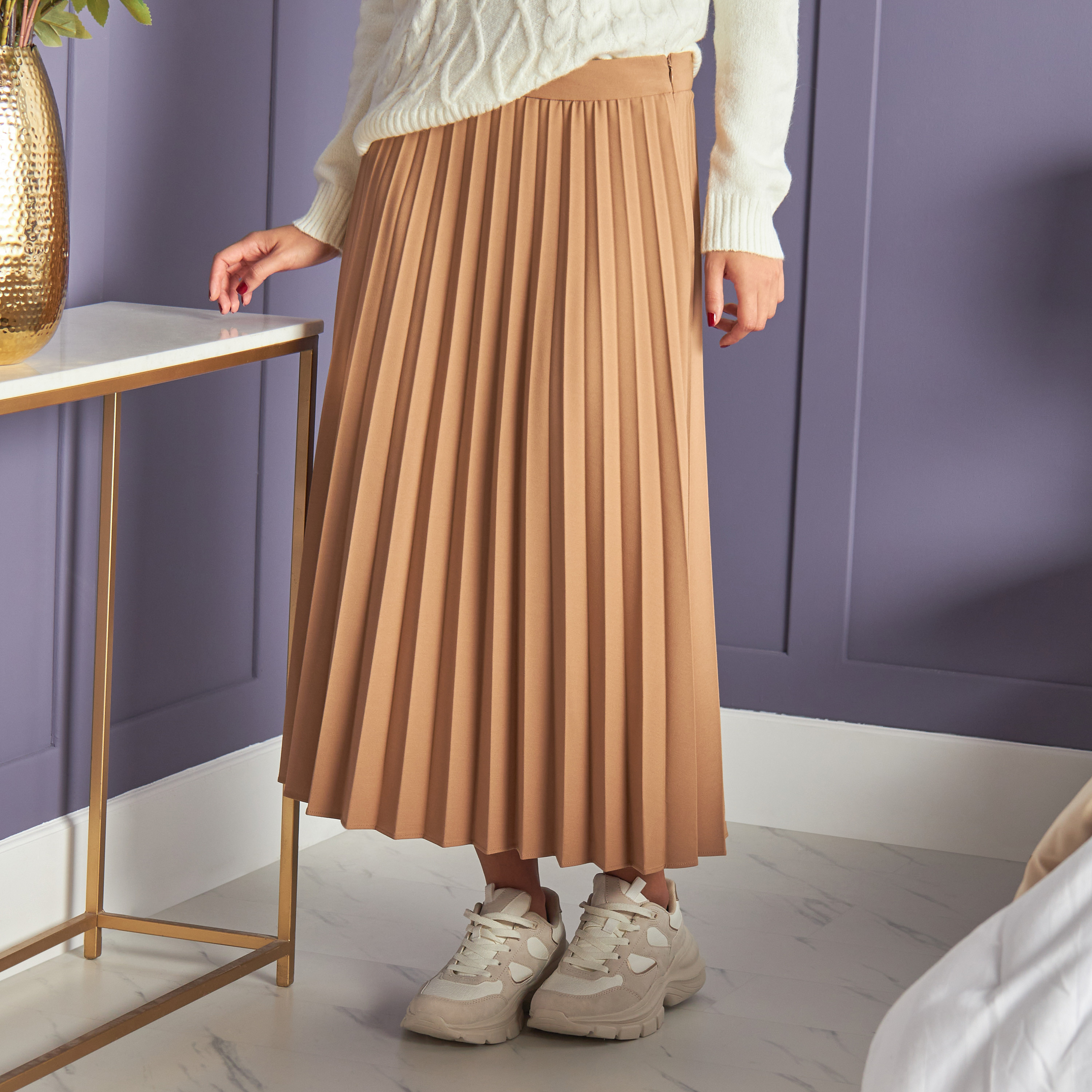 Pleated long skirt online sale