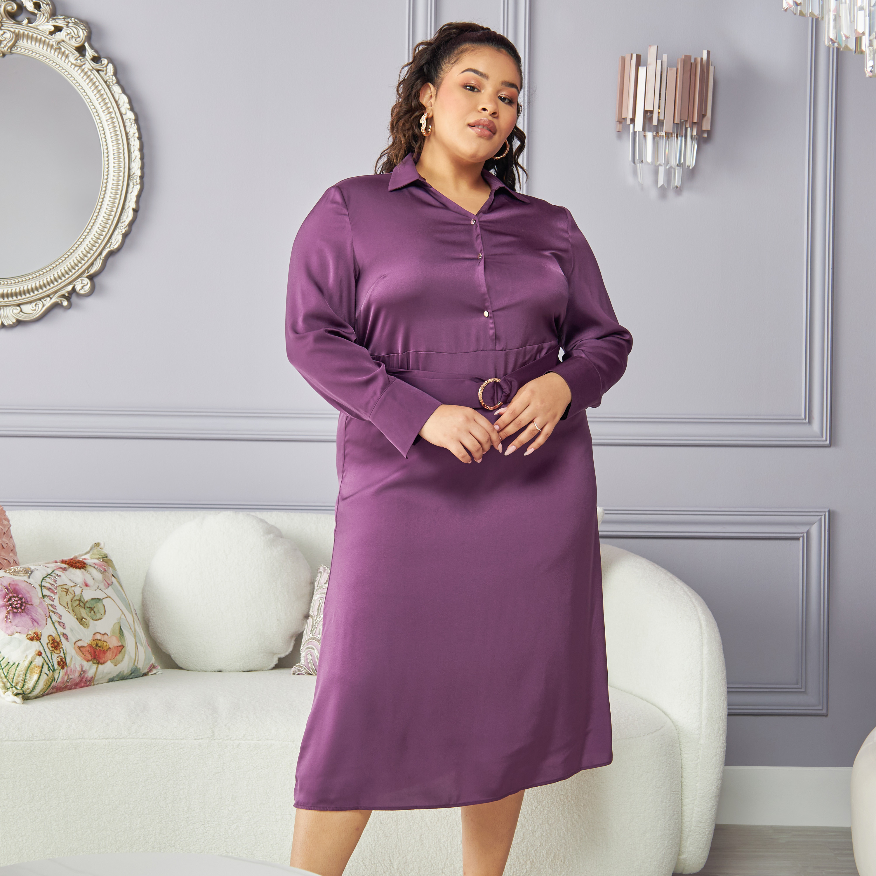 Plus size belted outlet shirt dress