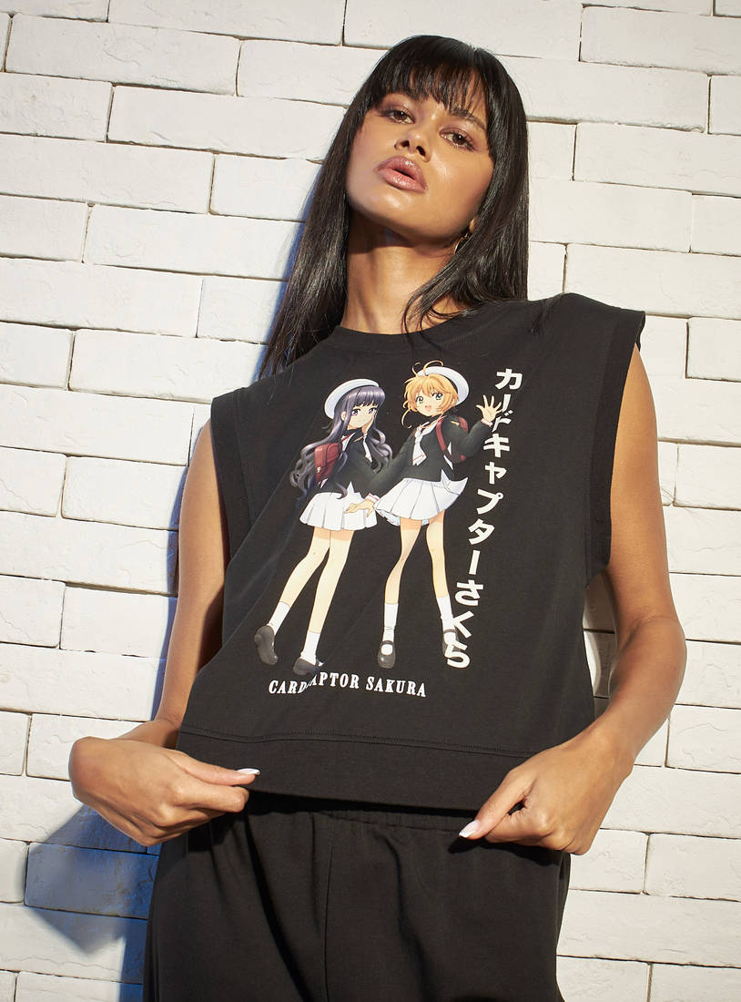 Sakura Print Sleeveless T-shirt-T-shirts & Vests-image-0