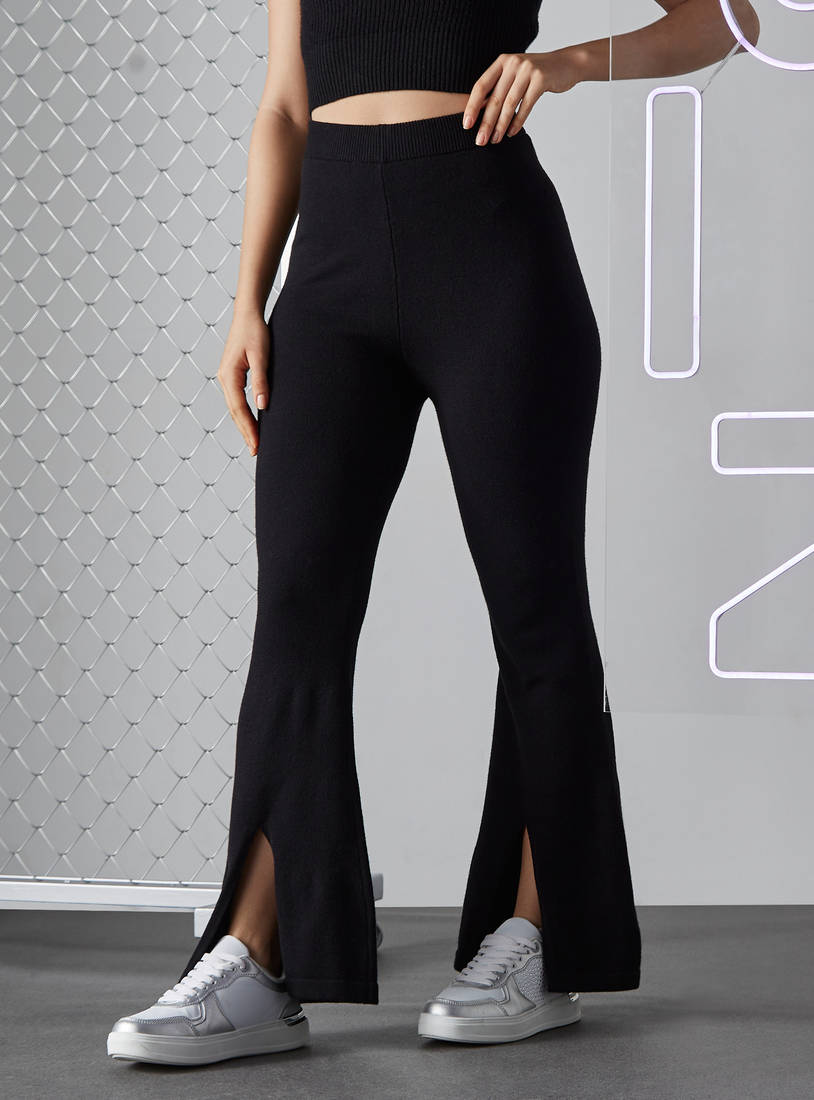 Shop Textured Kick Flared Pants with Slits Online