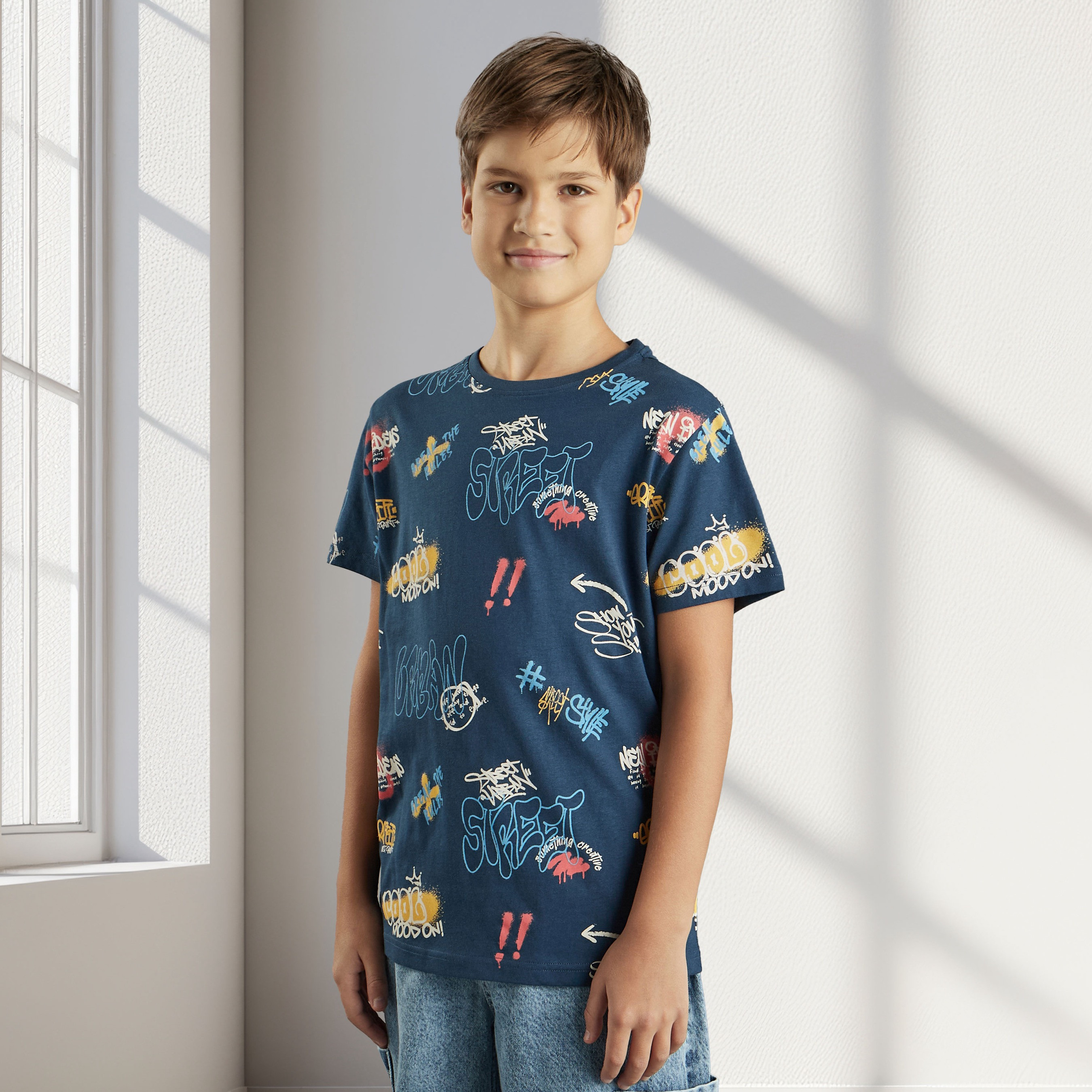 トップス c-boy style Muted Edge (No.48) Shop All-Over Graffiti Print Cotton T-shirt Online | Max Oman