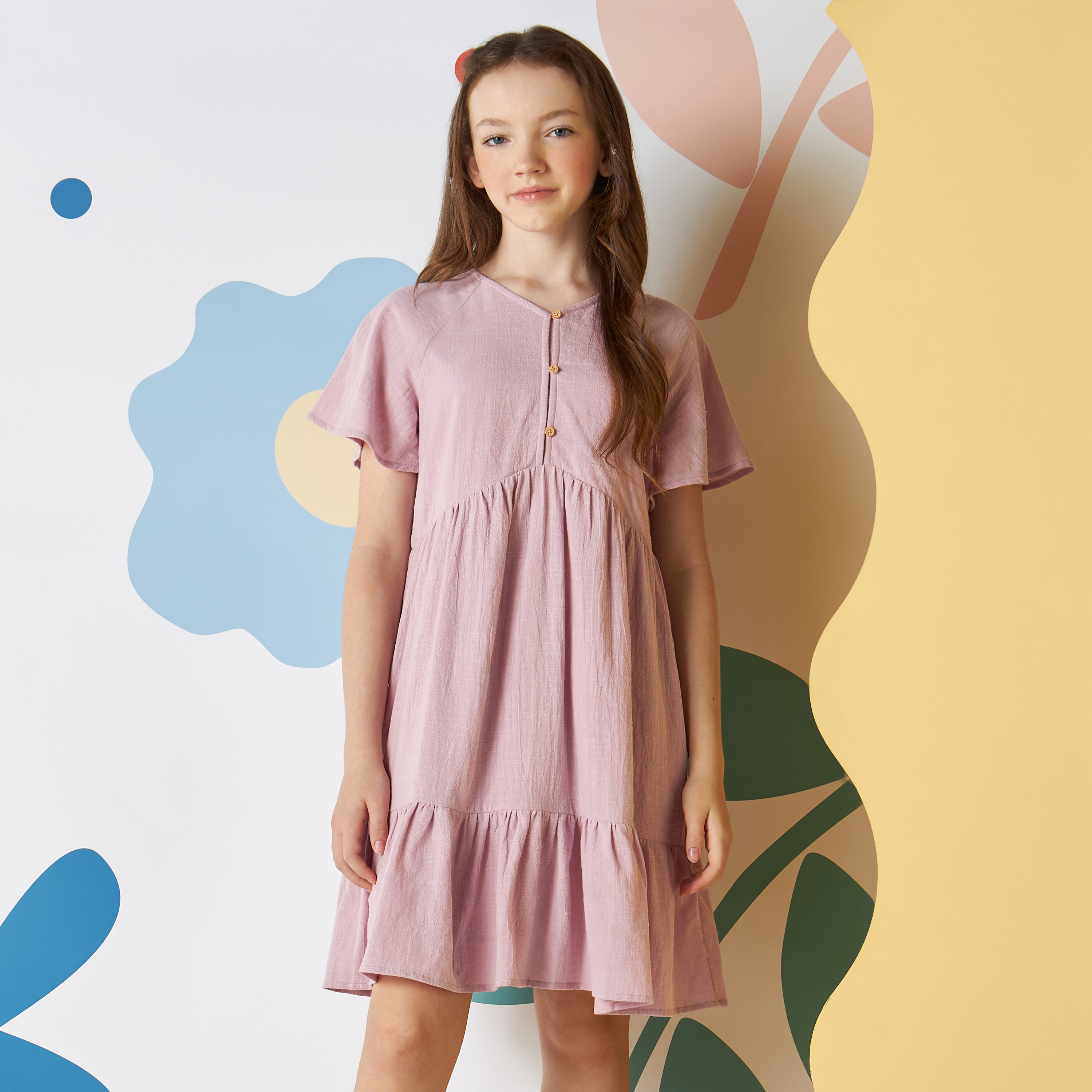 Shop Plain Tiered Slub Cotton Dress Online Max Bahrain