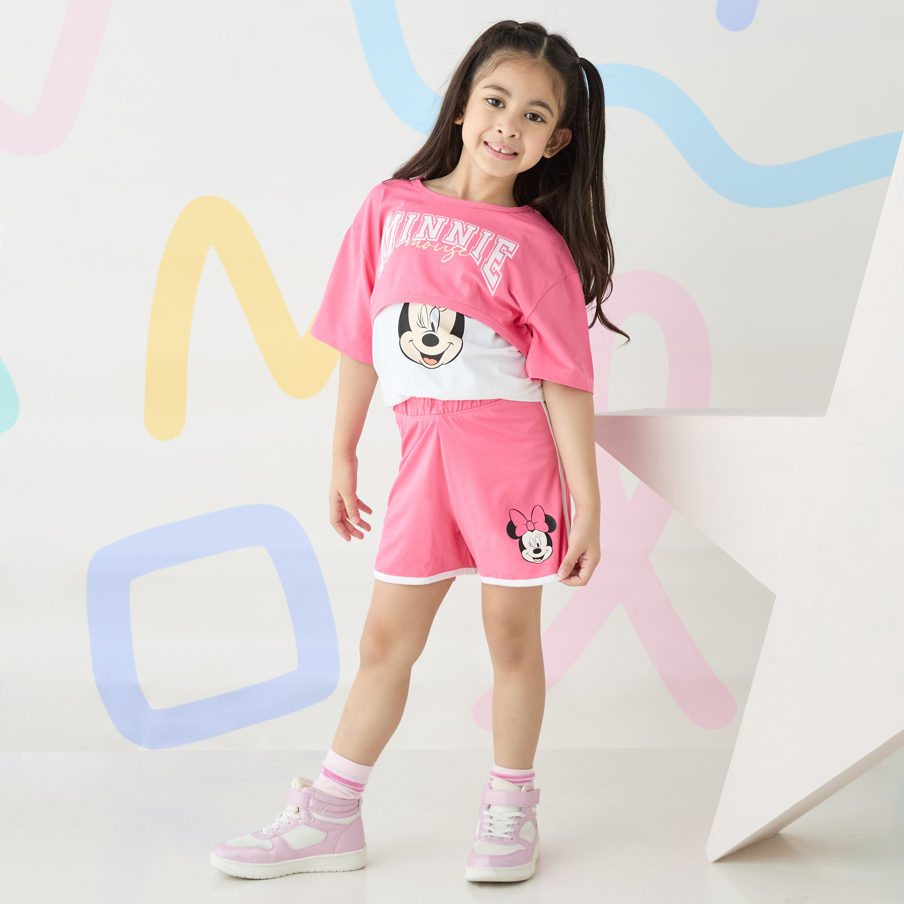 トップス minnie MINNIE MOUSE © DISNEY T-SHIRT AND BIKER LEGGINGS SET - Pink