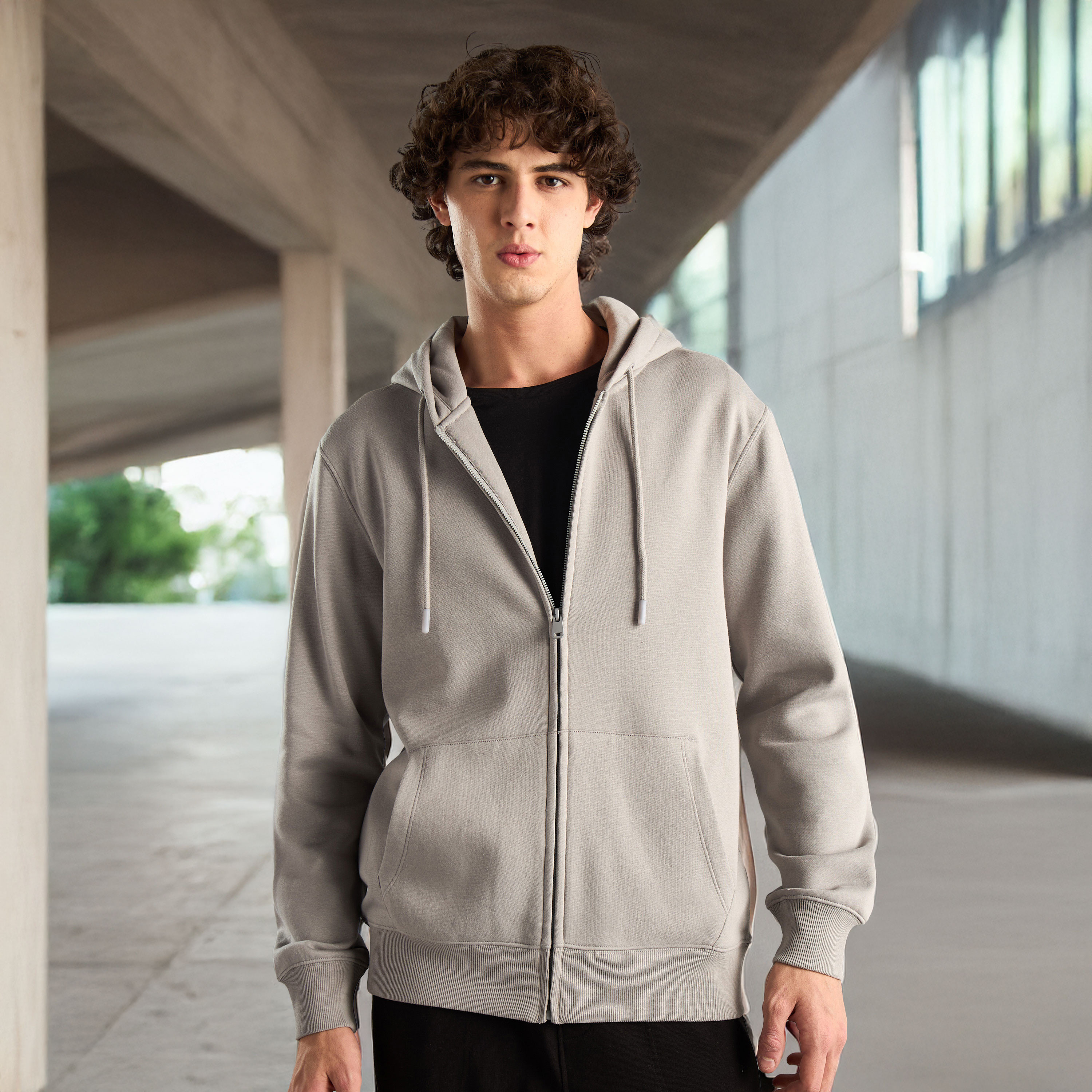 Shop Plain Zip Through Hoodie Online Max Kuwait