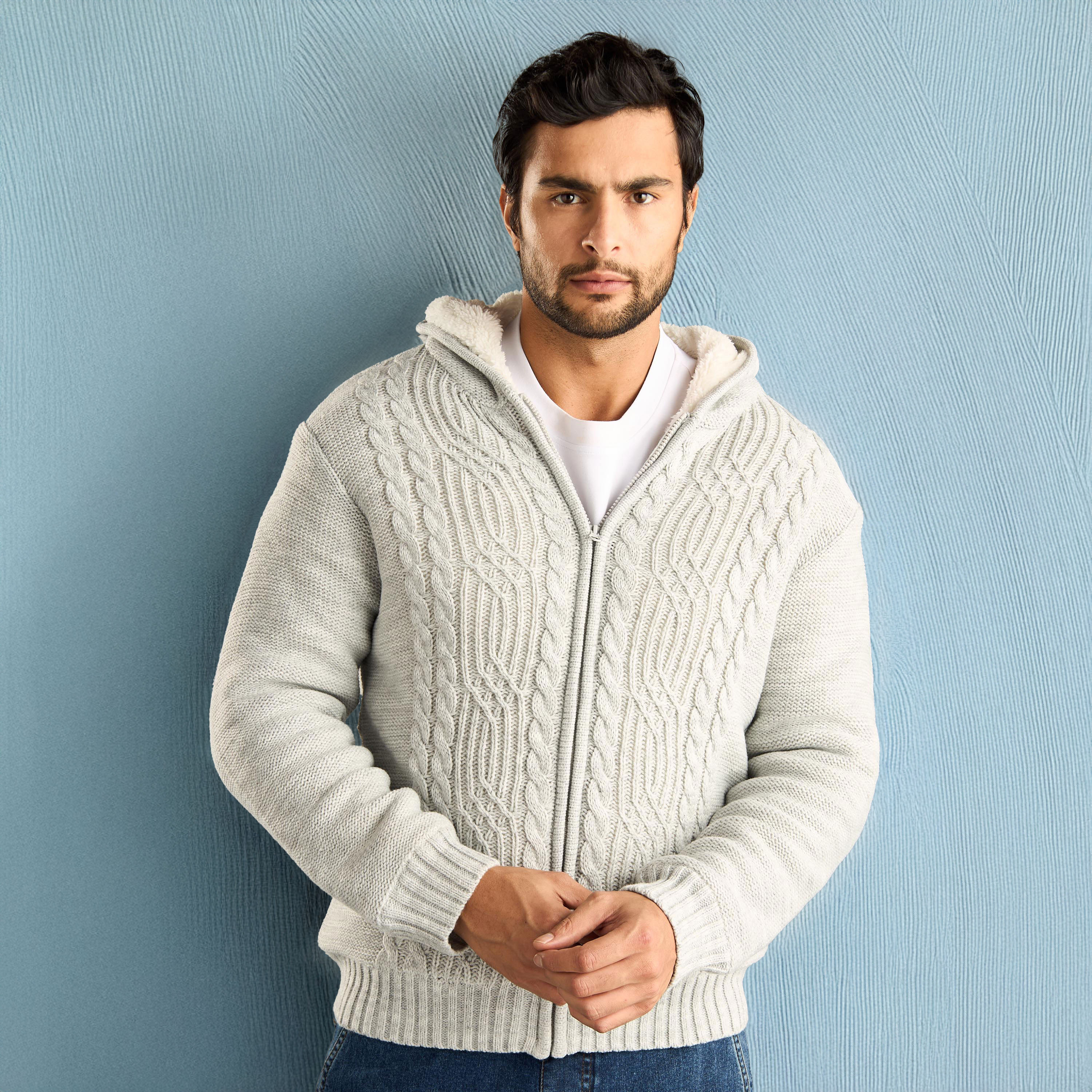 Shop Cable Textured Sherpa Lined Sweater Online Max Egypt