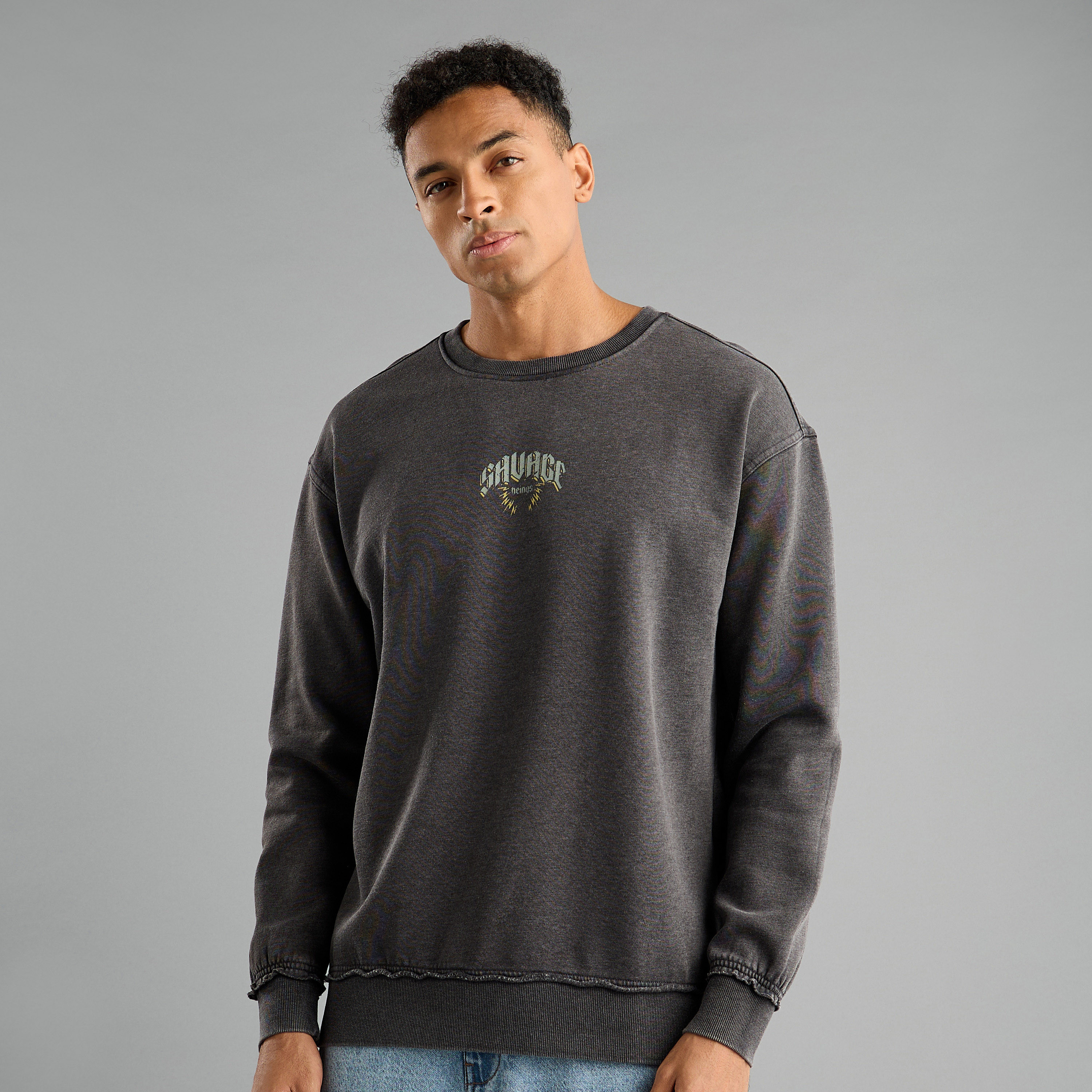 【PERSTEP】24FW★ With One Pigment Sweatshirt Shop Graphic Print Acid Wash Oversized Sweatshirt Online