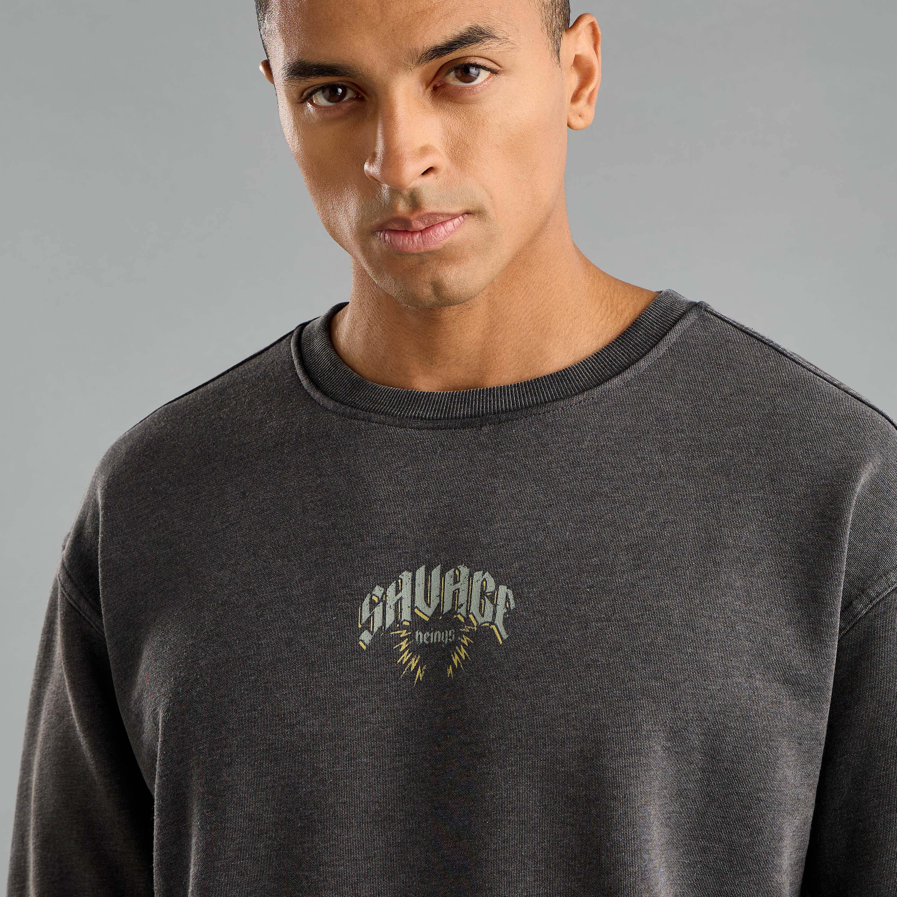 【PERSTEP】24FW★ With One Pigment Sweatshirt Shop Graphic Print Acid Wash Oversized Sweatshirt Online