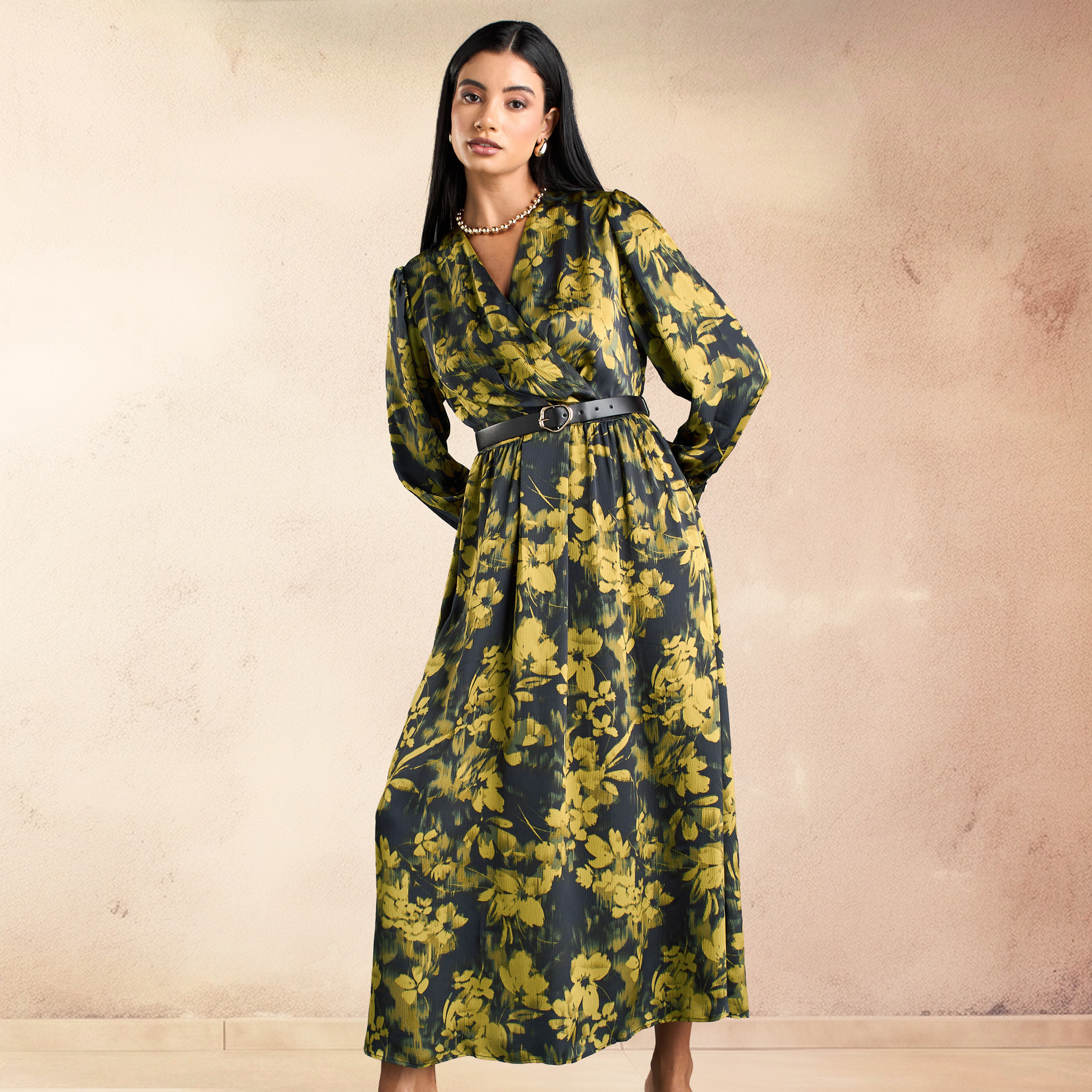 Shop All Over Floral Print Wrap Dress Online Max UAE