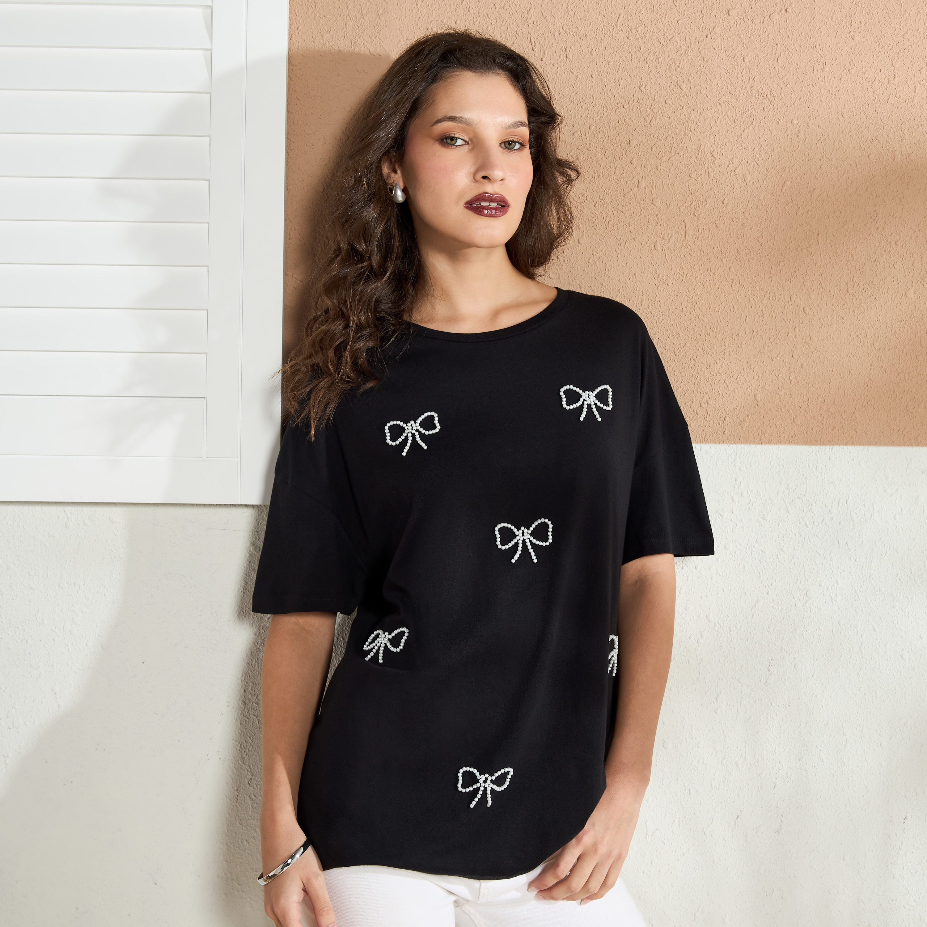 Shop Pearl Embellished T-shirt Online | Max UAE
