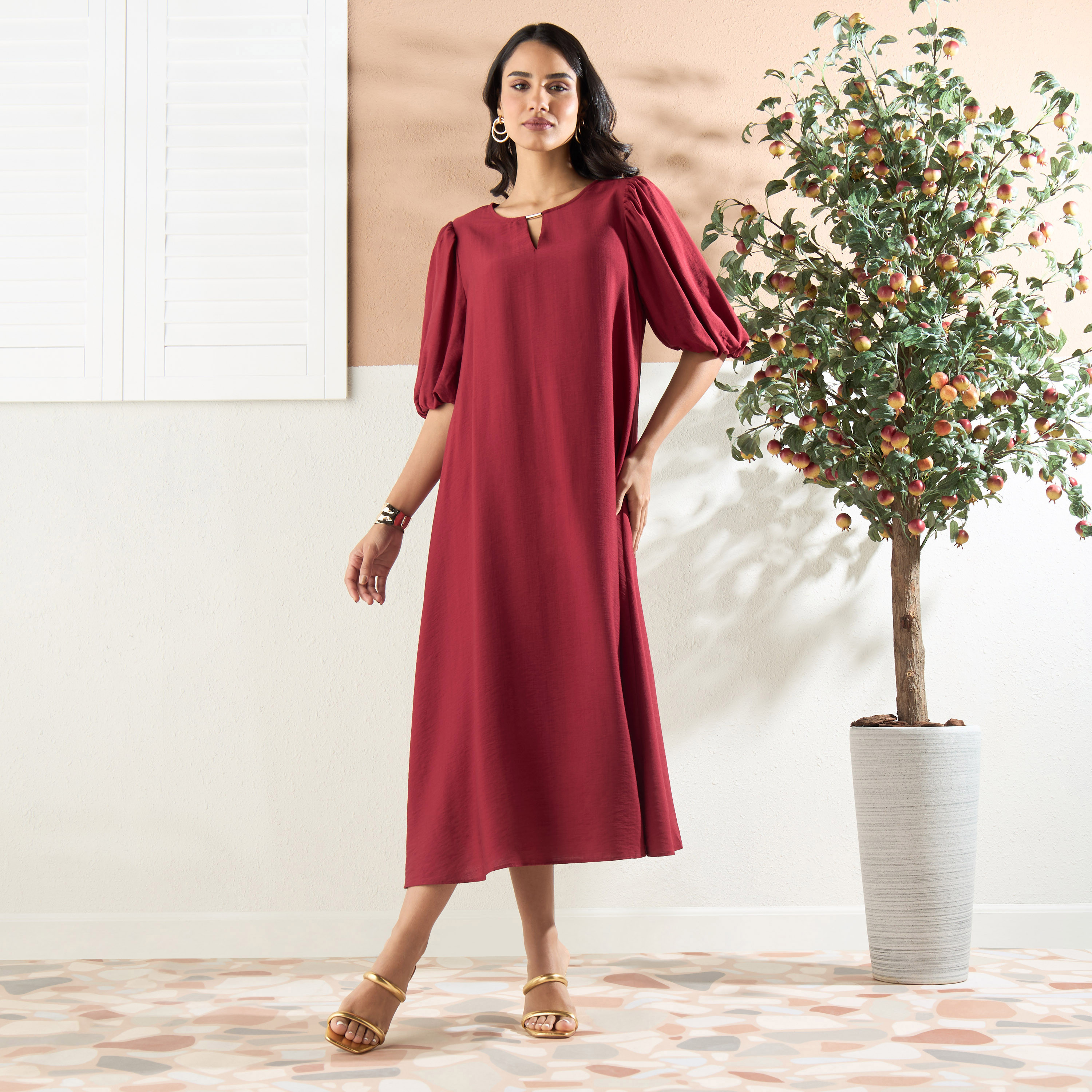 Shop Plain Volume Sleeves Dress Online Max Bahrain