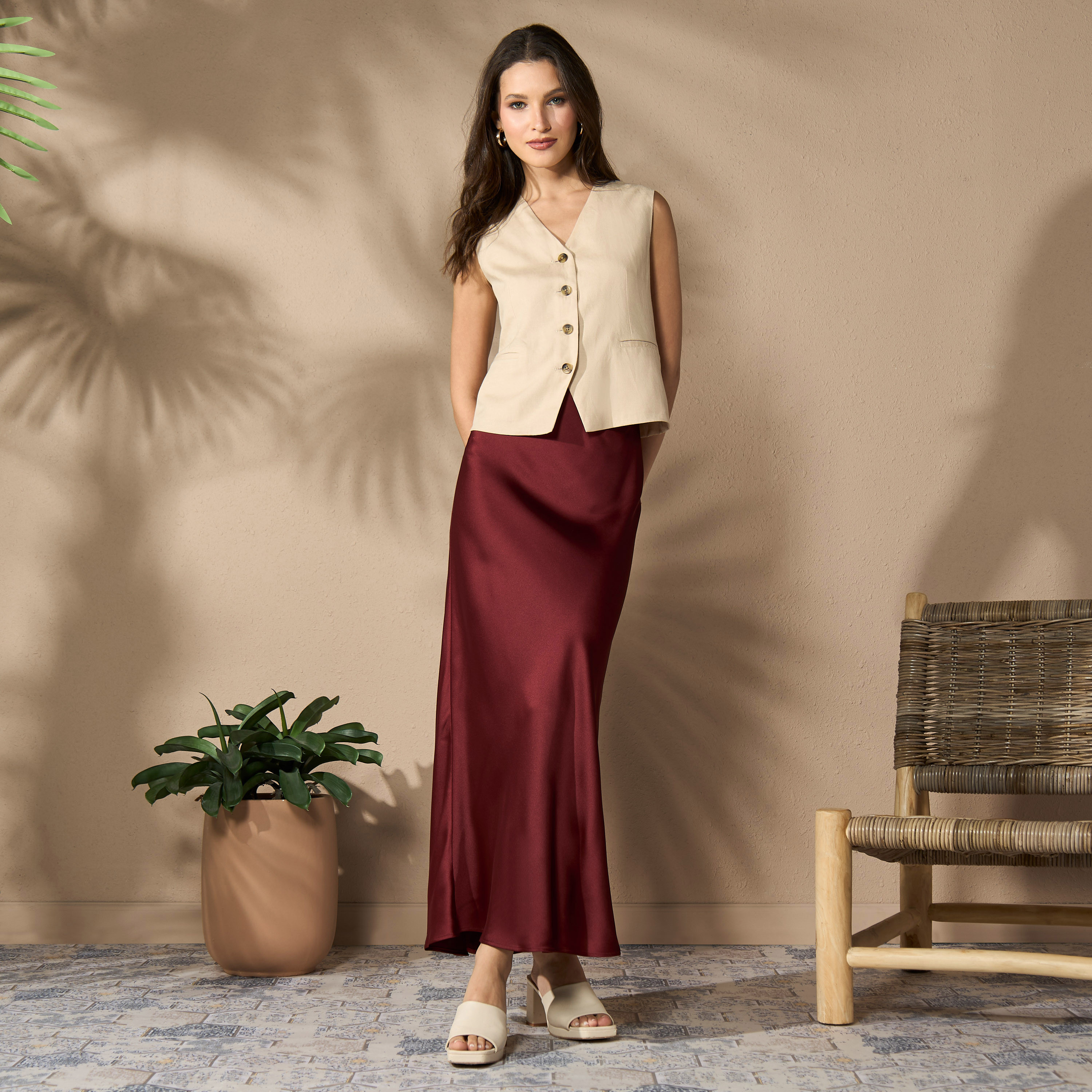 Shop Plain Satin Maxi Skirt Online Max Bahrain