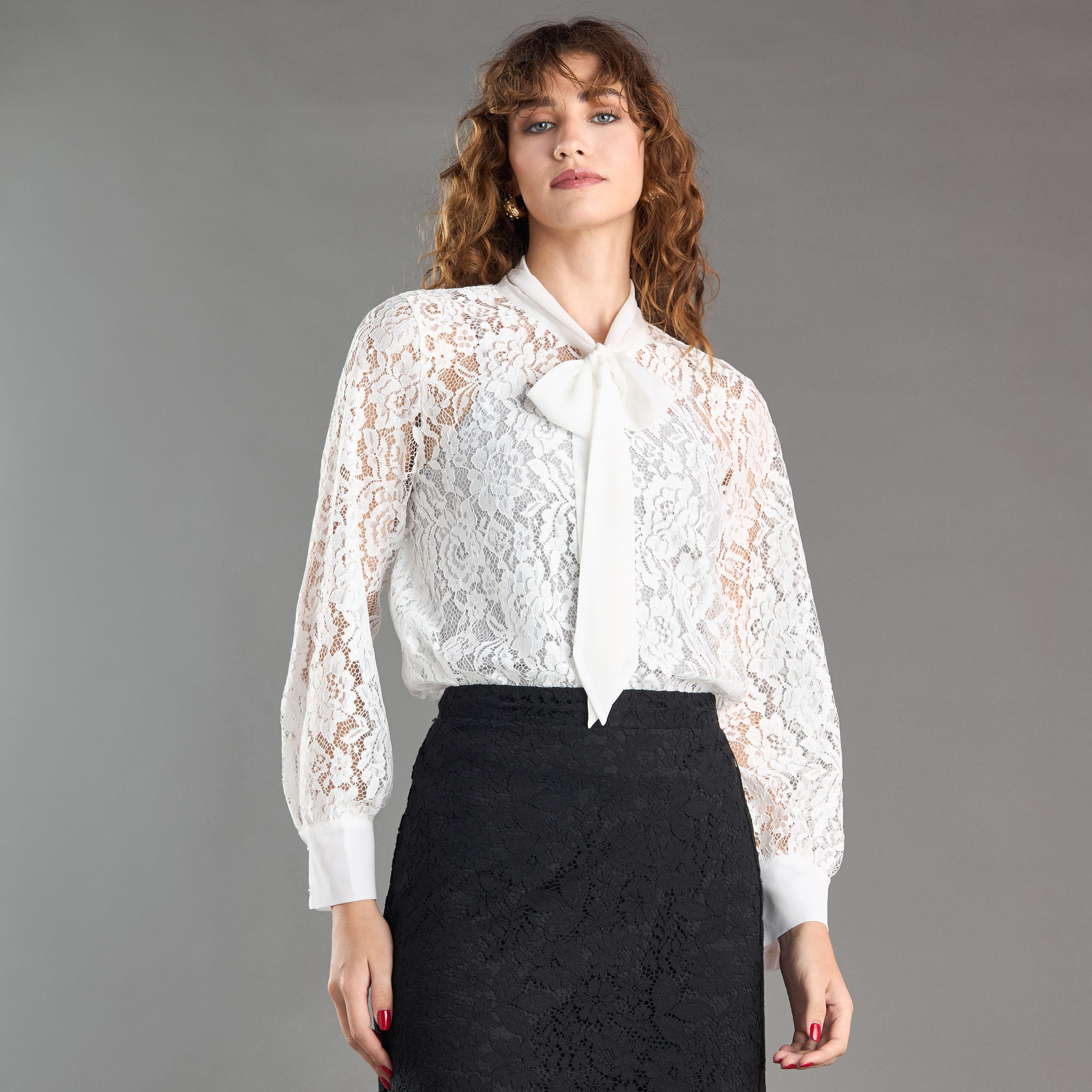 Shop Lace Top with Neck Tie Online | Max Saudi