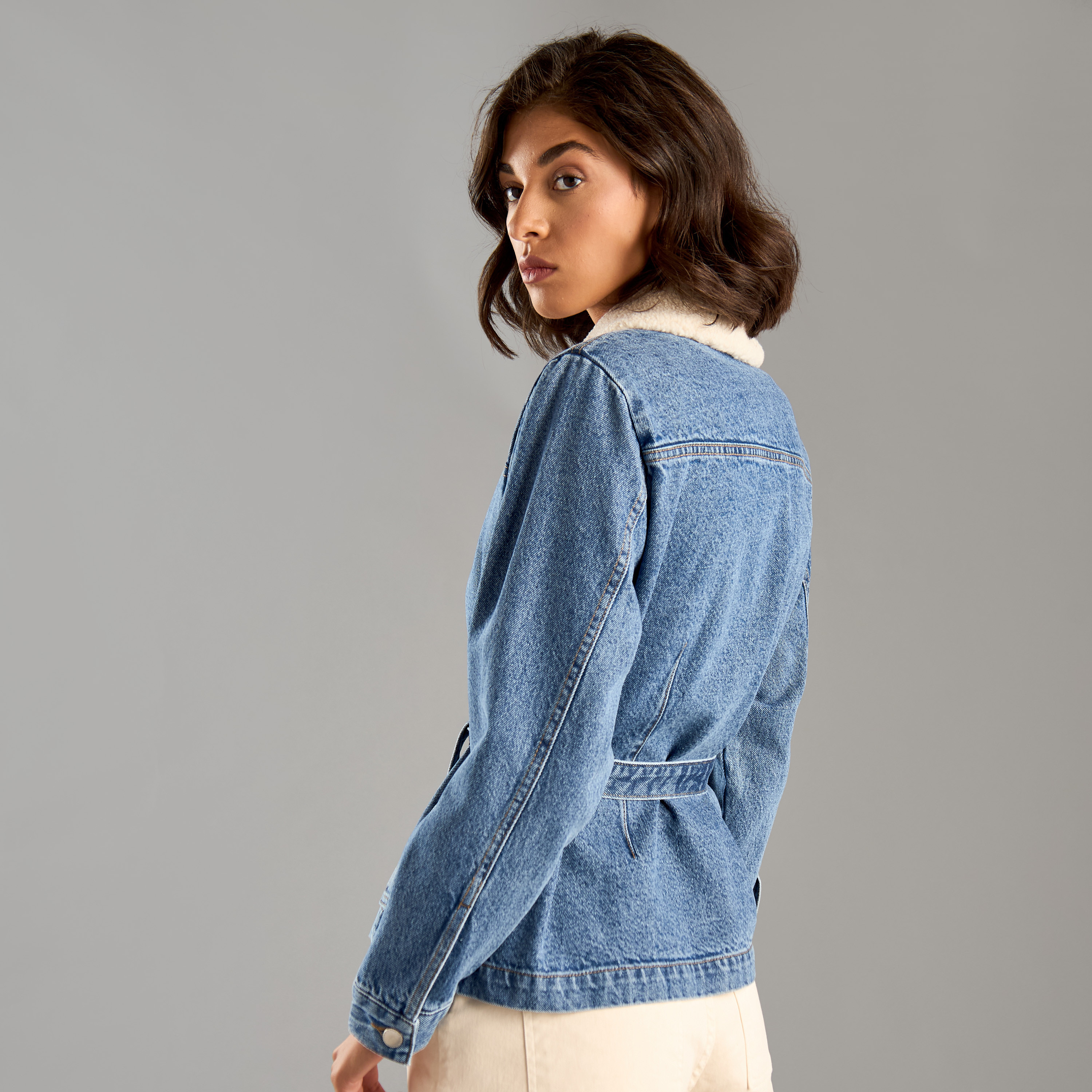 Longline denim jacket with fur hotsell