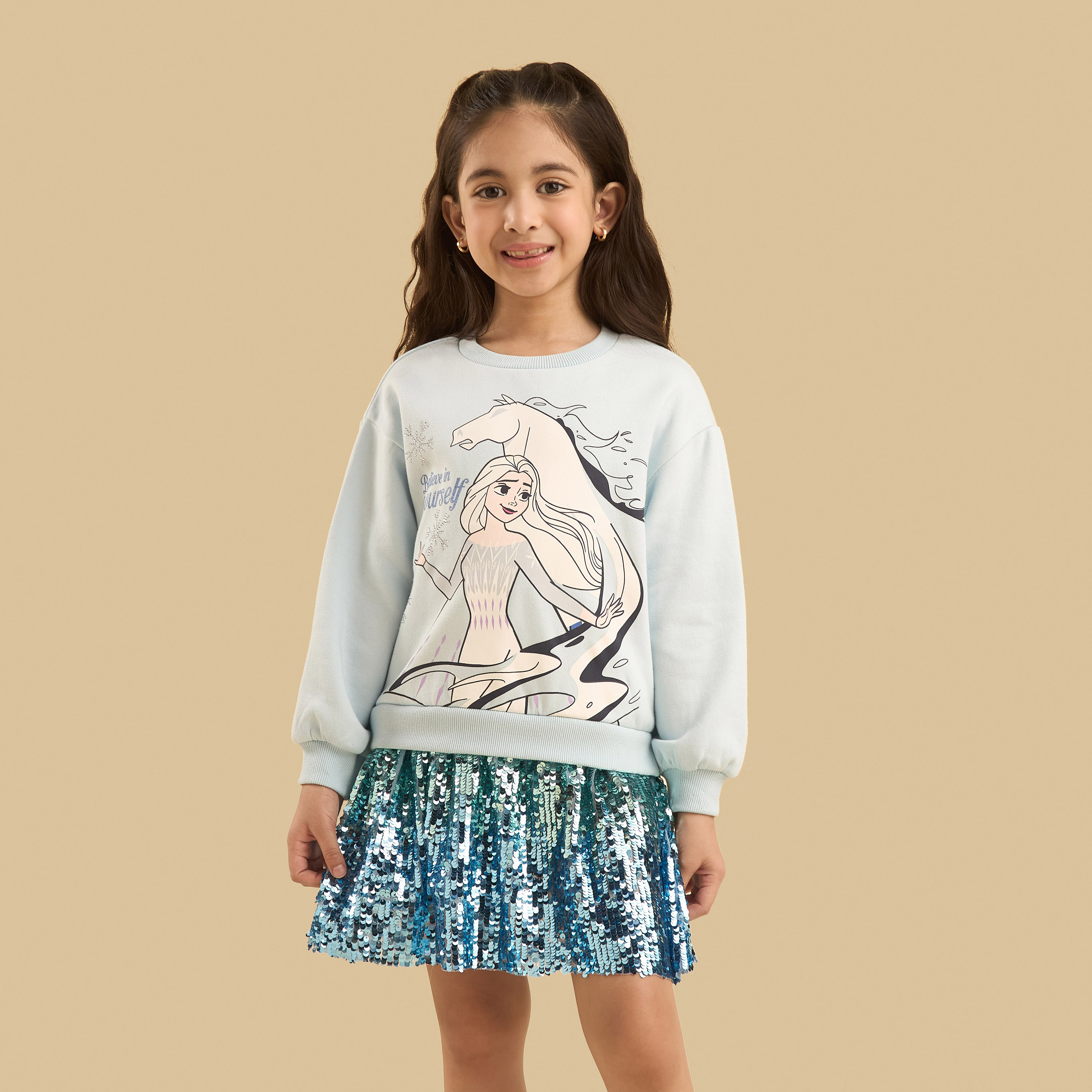 Shop Frozen Print Cotton Dress with Sequin Trim Online | Max KSA