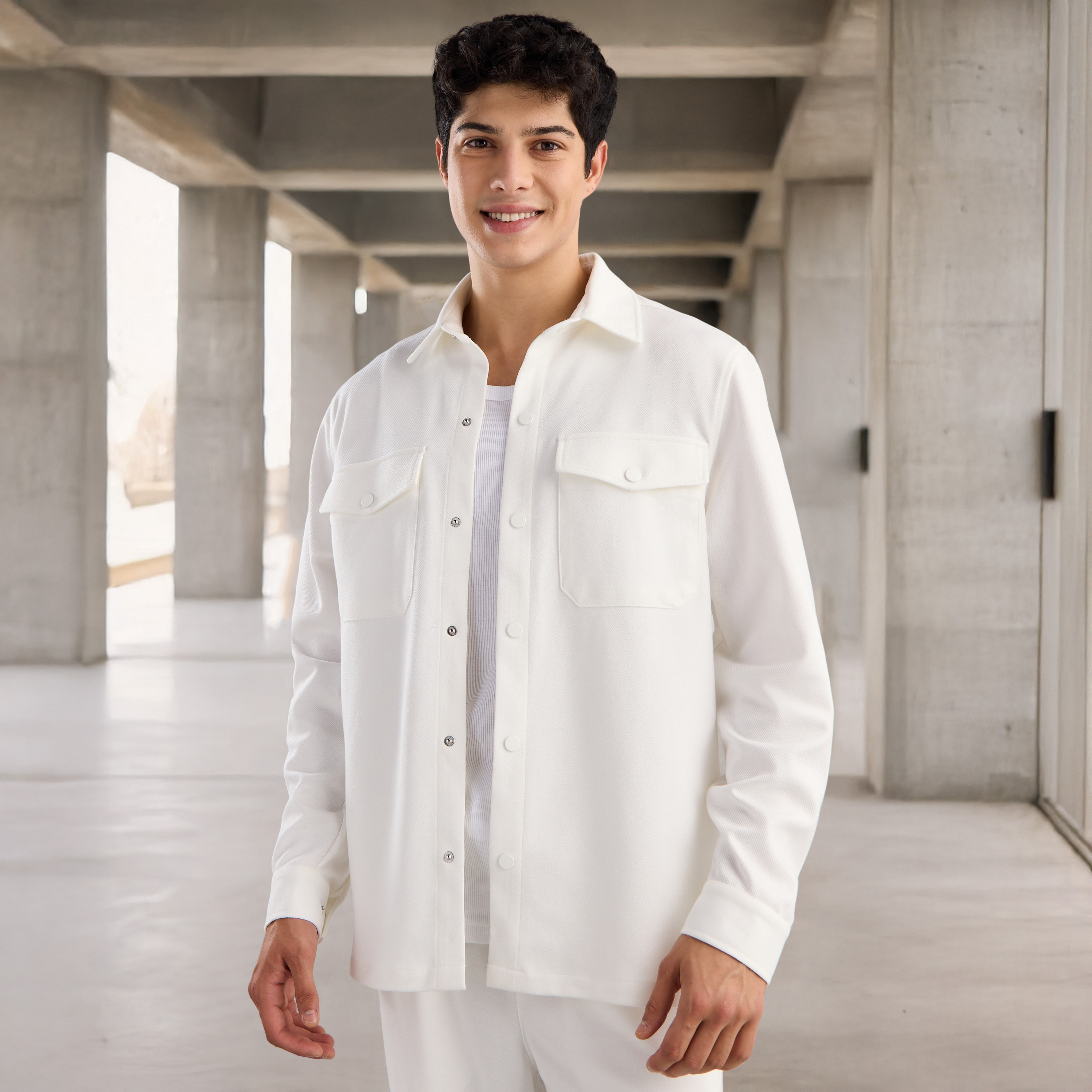 Shop Plain Twill Shacket with Flap Pockets Online | Max UAE