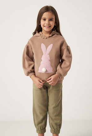 Bunny Applique Sweatshirt with Hood and Long Sleeves