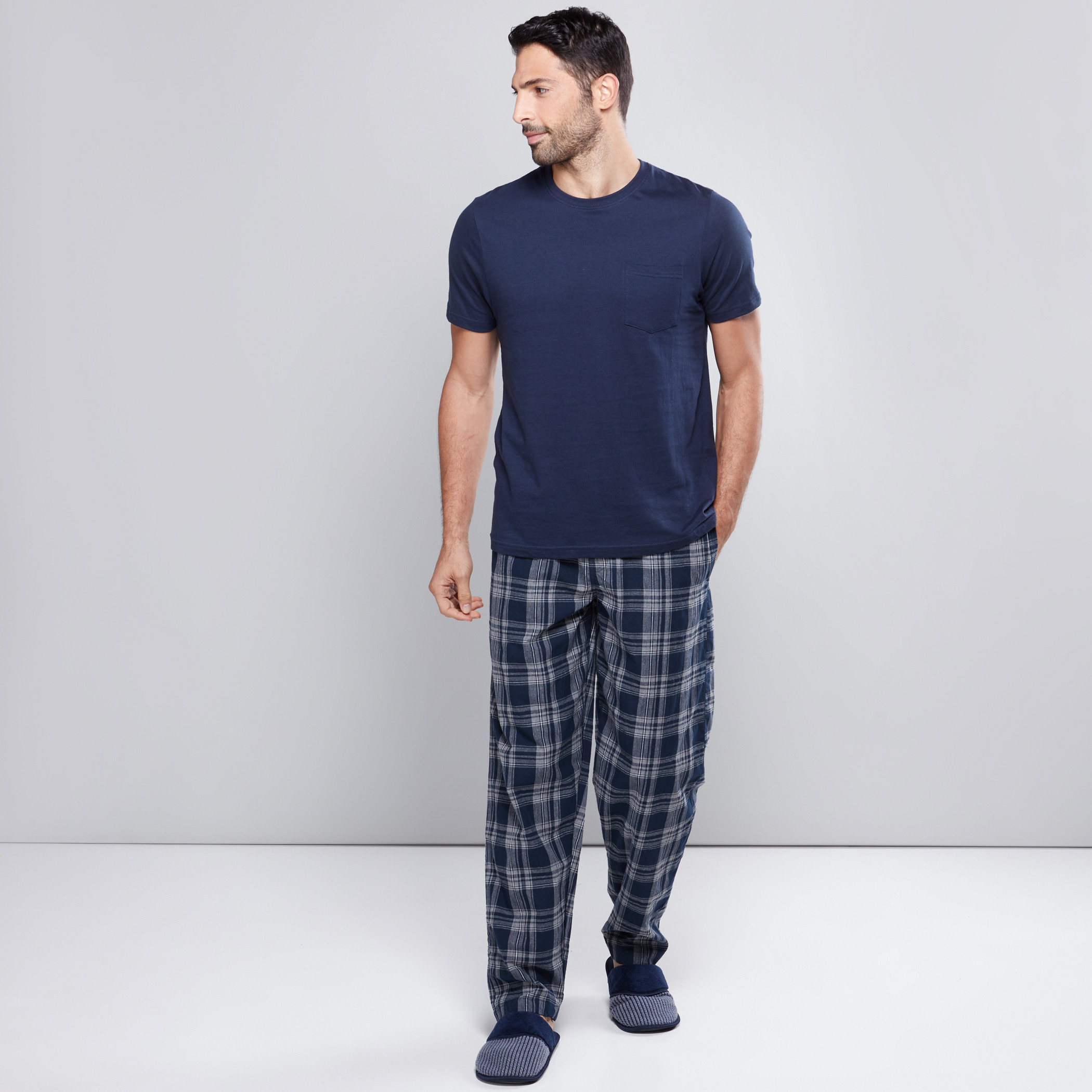 Shop Chequered Full Length Pyjamas with Elasticised Waistband