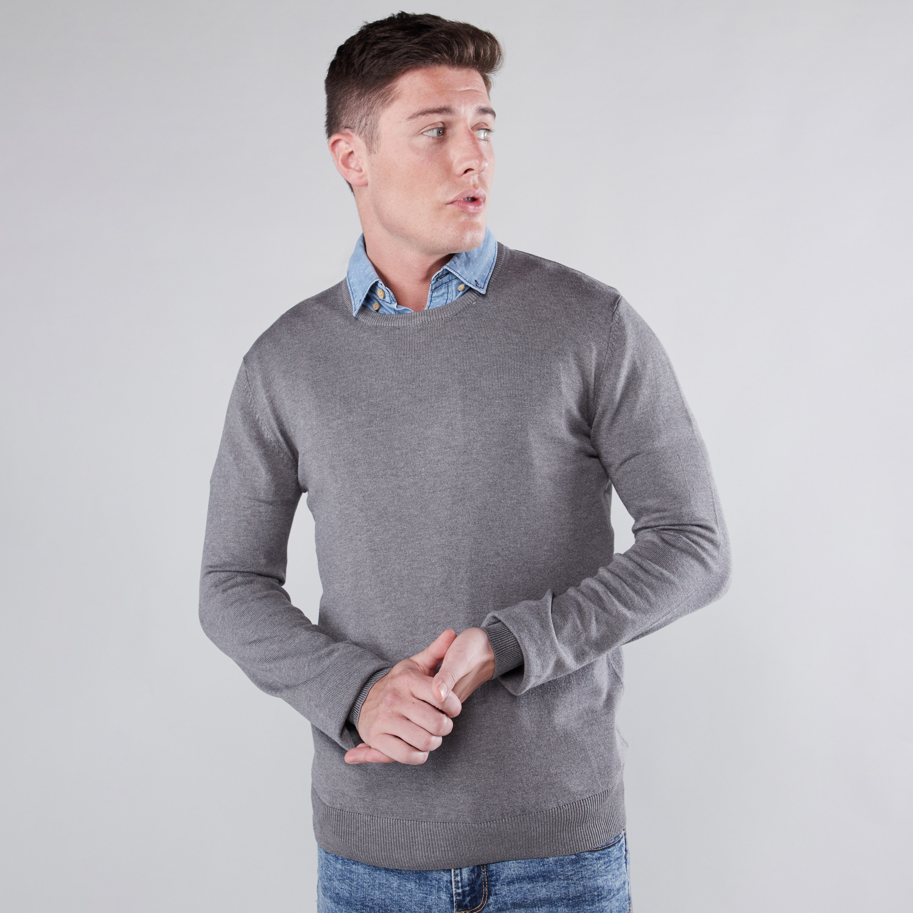 Shop Textured Sweater with Round Neck and Long Sleeves Online