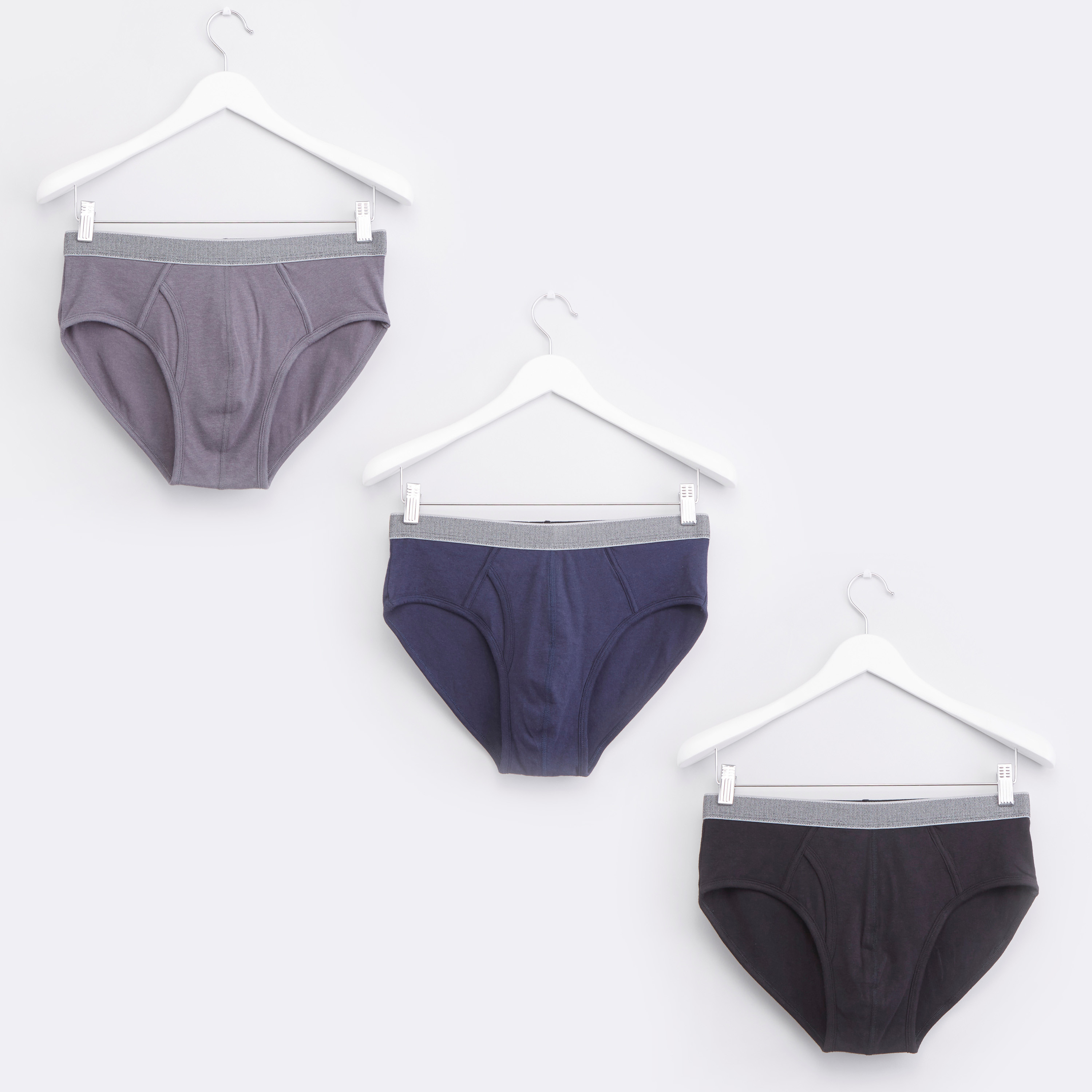 Shop Set of 3 Plain Briefs with Wide Elasticised Waistband Online