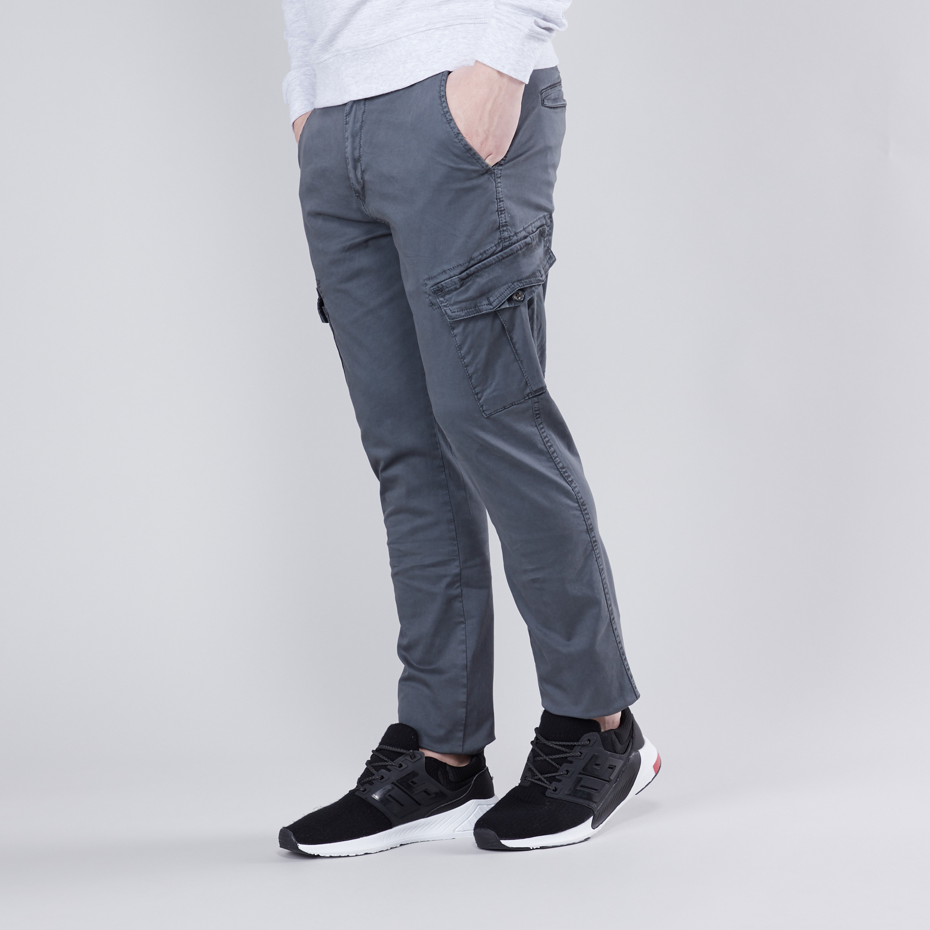 Casual plain multi pocket mid waist regular hotsell men's pants